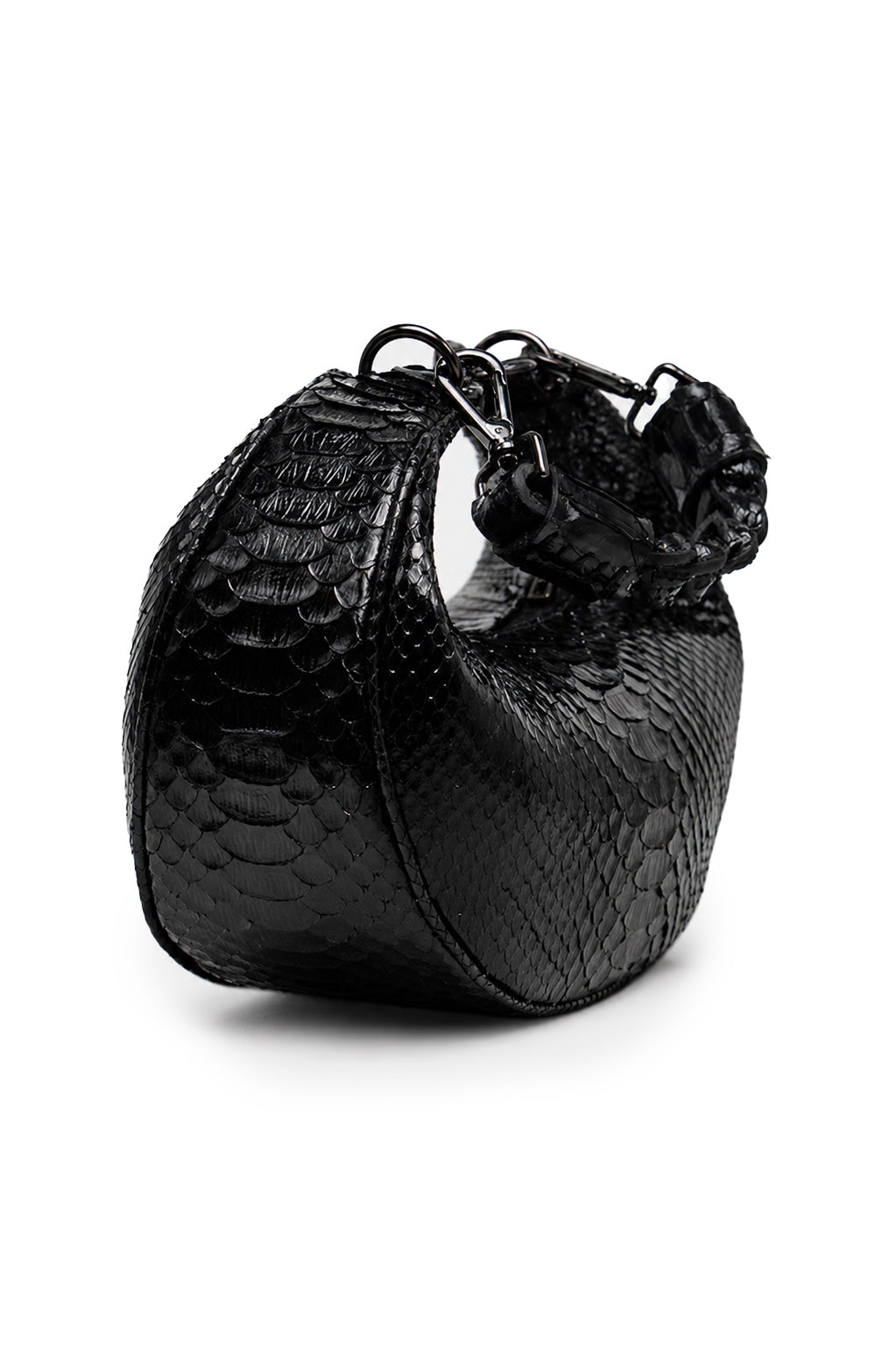 Bolsa Marcela P | Couro de Python | Preta | Ferragem Ônix