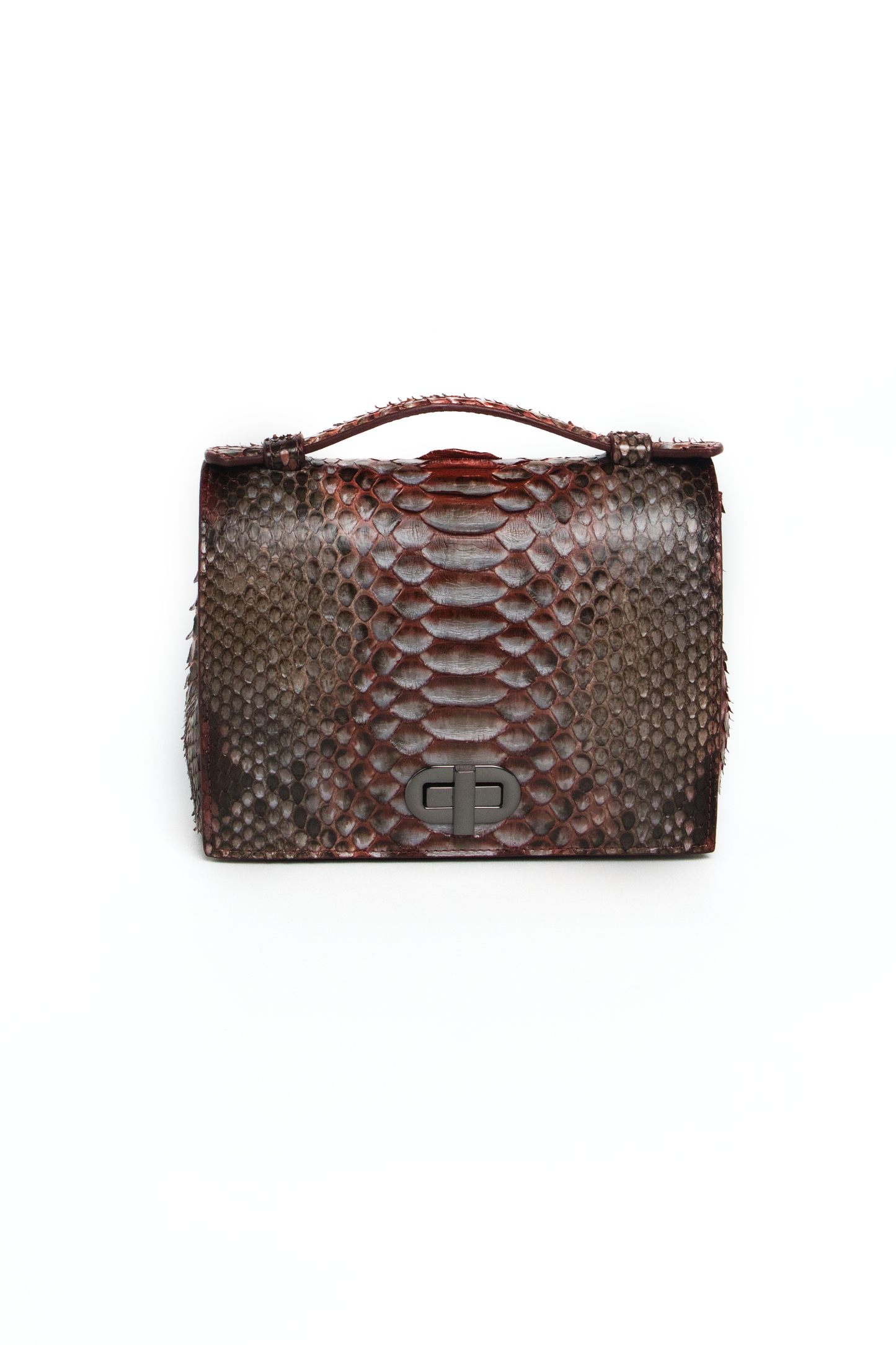 Bolsa Larissa | Couro de Python Artesanal | Marrom e Bordô