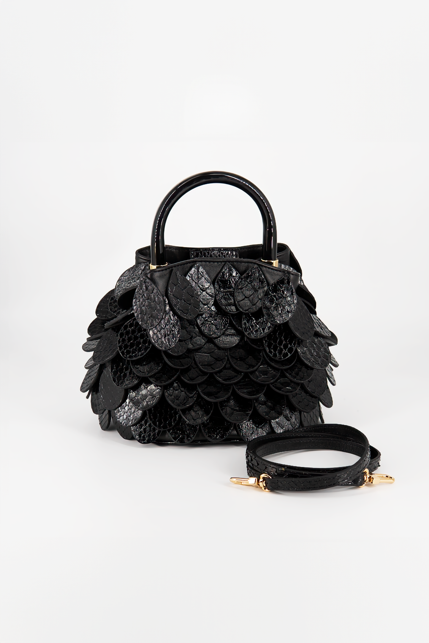 Bolsa Petála | Couro de Python | Preta