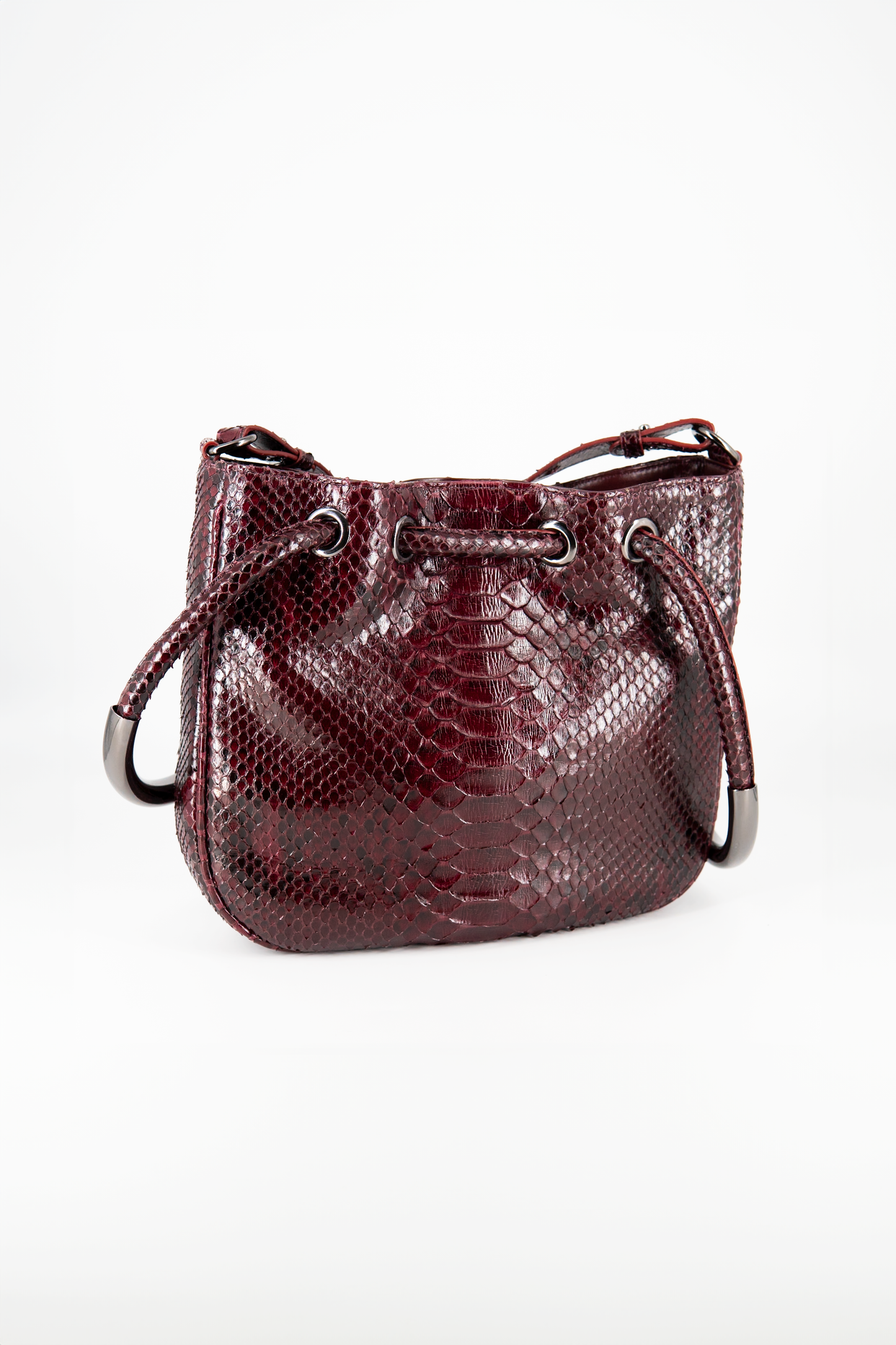Bolsa Sandra | Couro de Python Artesanal | Bordô