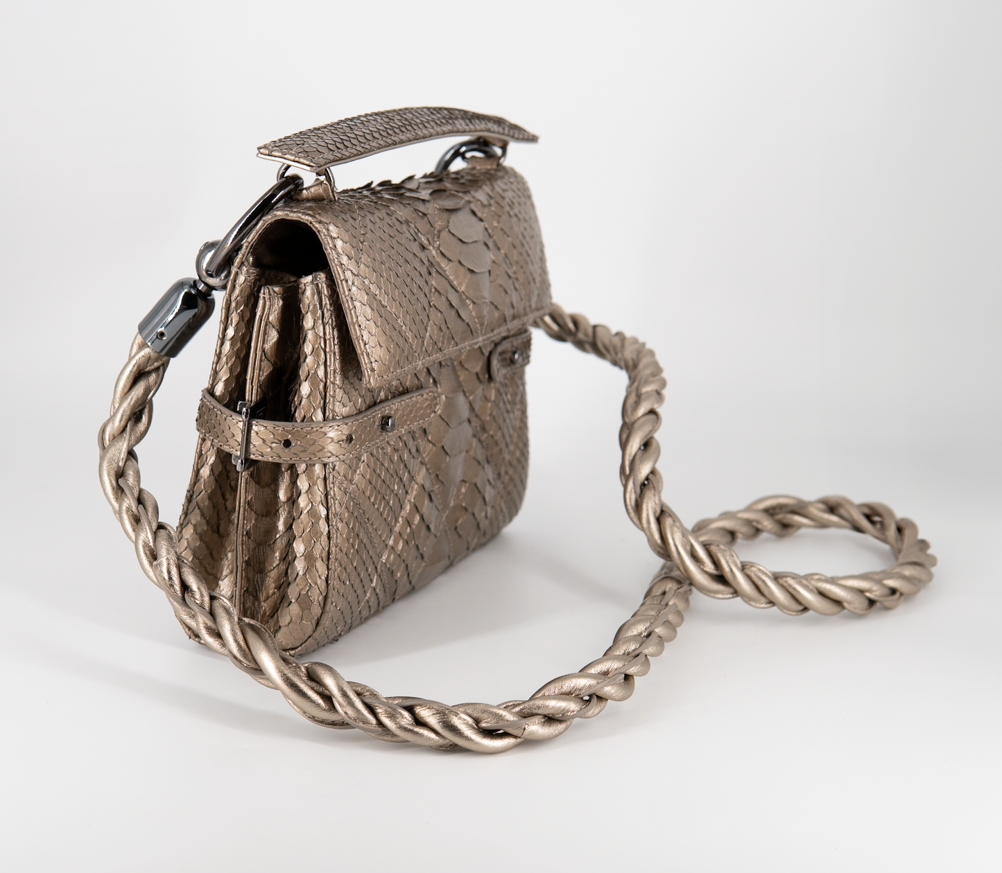 Bolsa Fabi | Couro de Python | Dourada