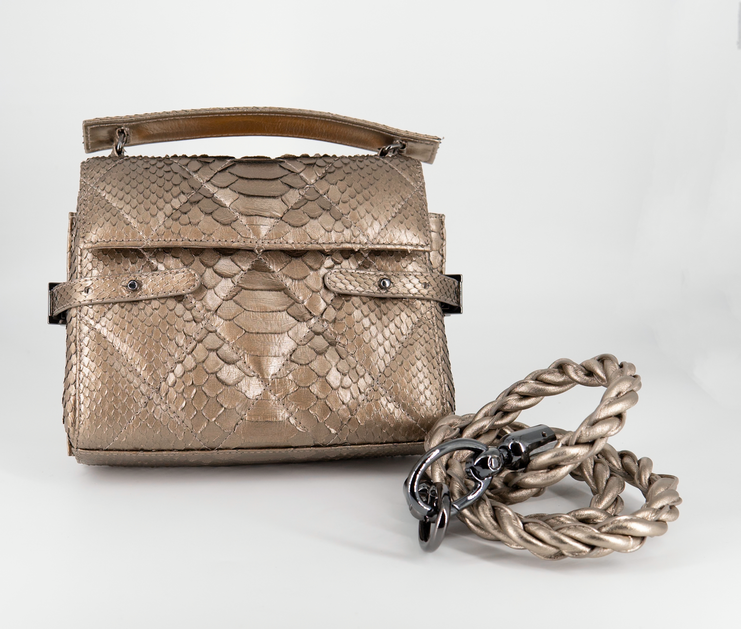 Bolsa Fabi | Couro de Python | Dourada
