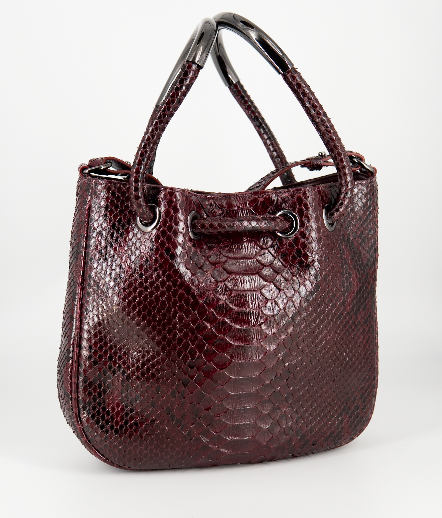 Bolsa Sandra | Couro de Python Artesanal | Bordô