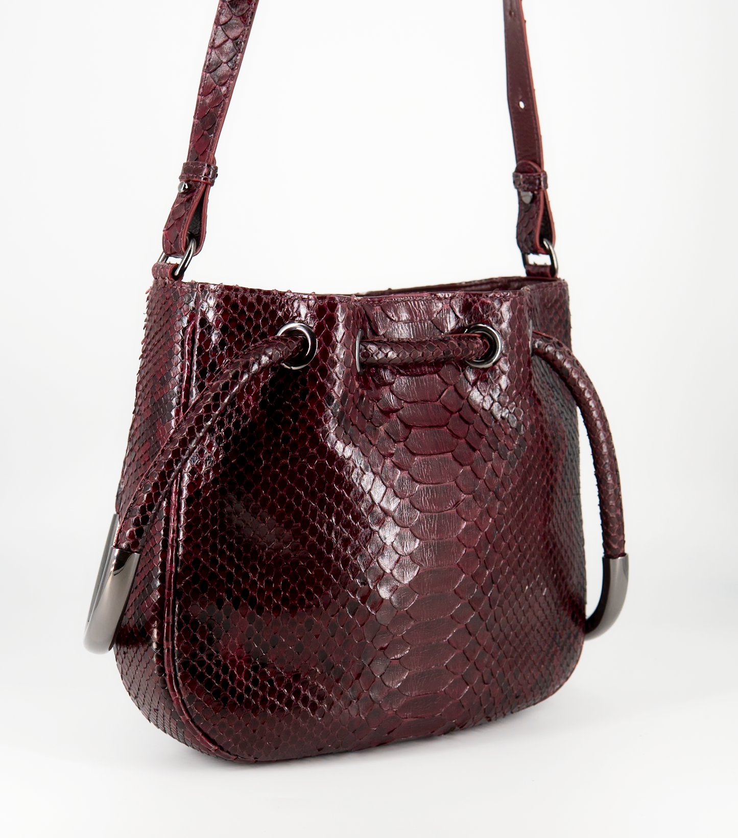 Bolsa Sandra | Couro de Python Artesanal | Bordô