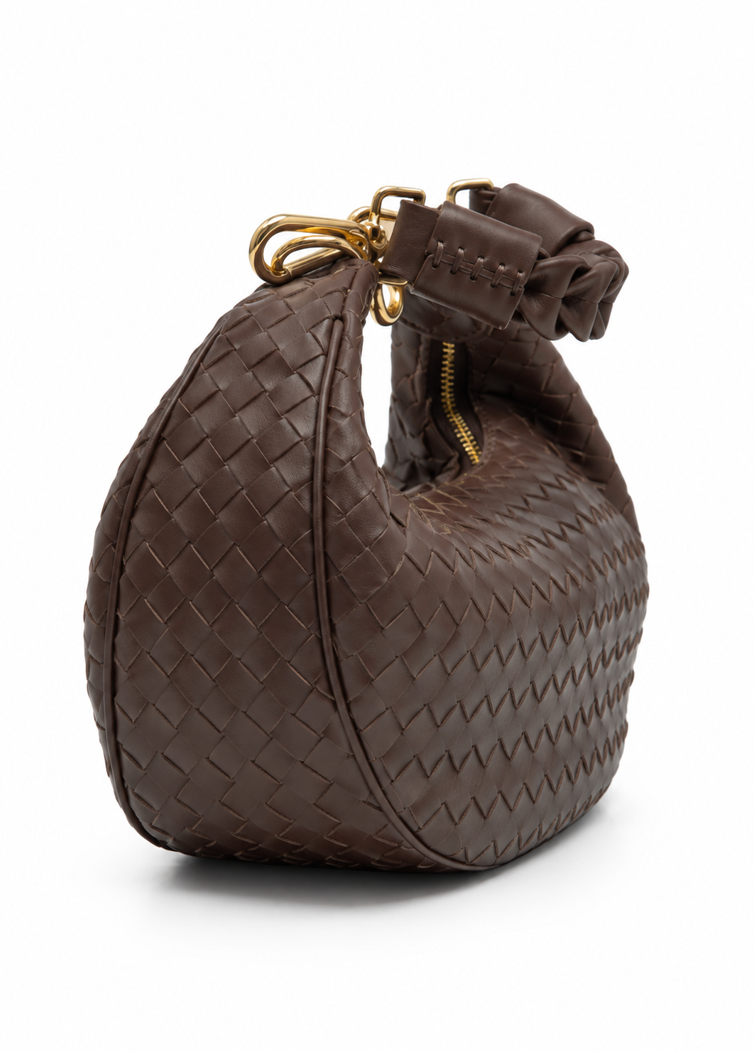 Bolsa Marcela P | Couro Pelica Tressê | Marrom | Ferragem Dourada