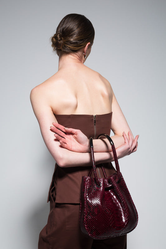 Bolsa Sandra | Couro de Python | Bordô