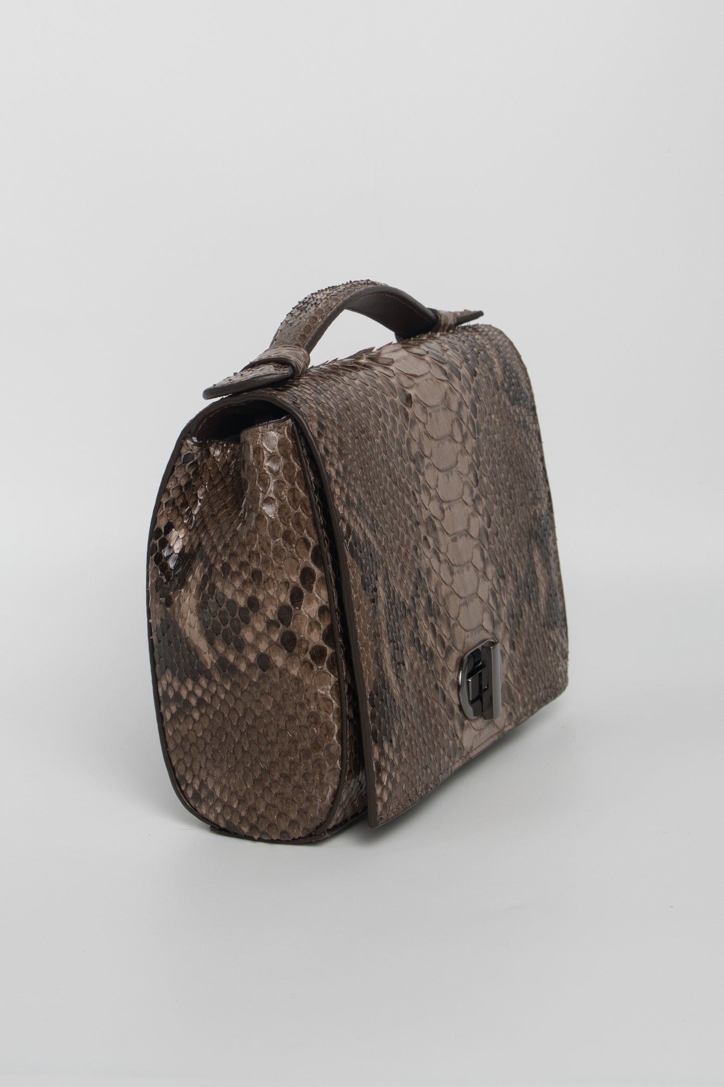 Bolsa Larissa | Couro de Python Artesanal | Marrom