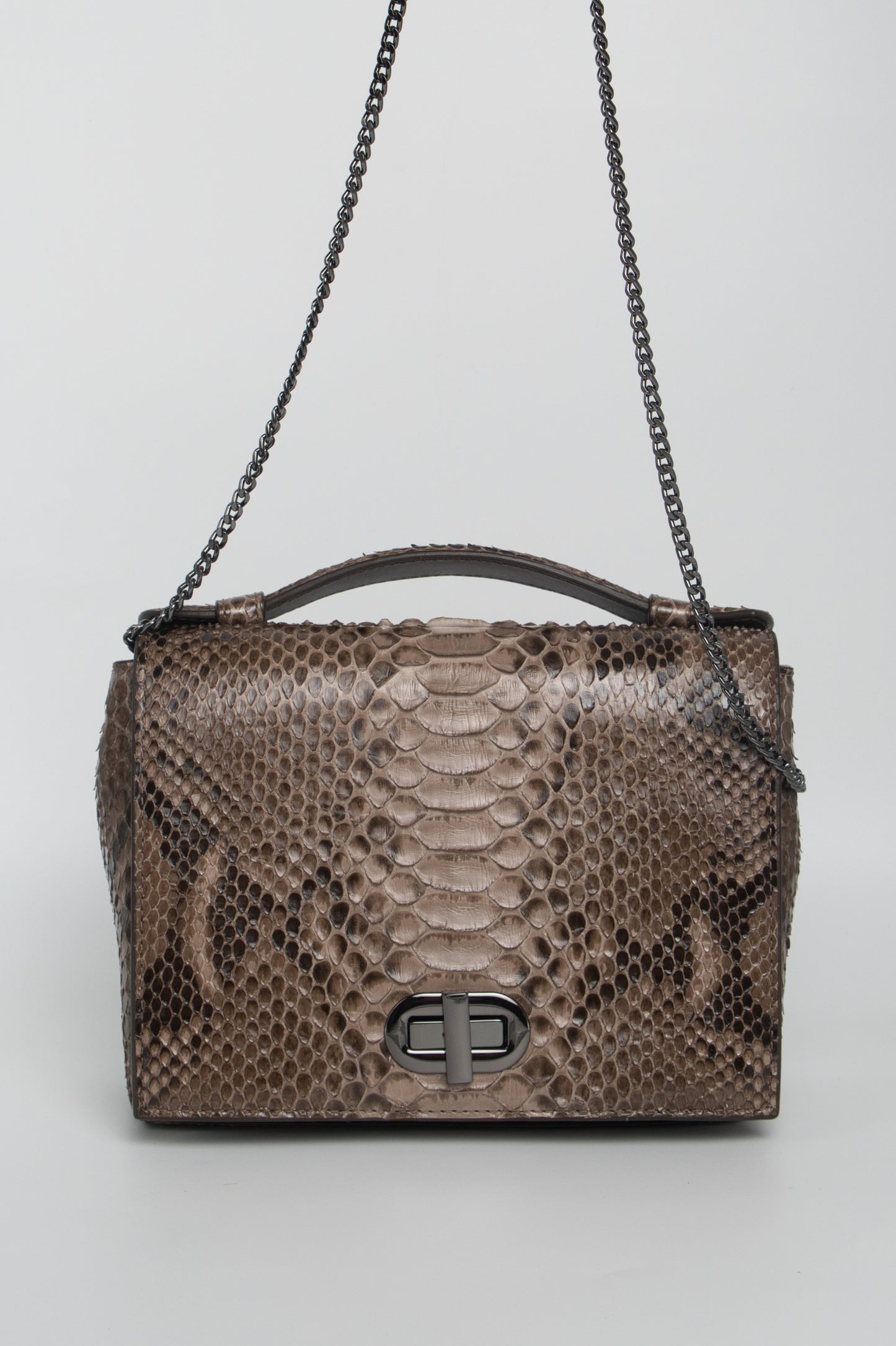 Bolsa Larissa | Couro de Python Artesanal | Marrom