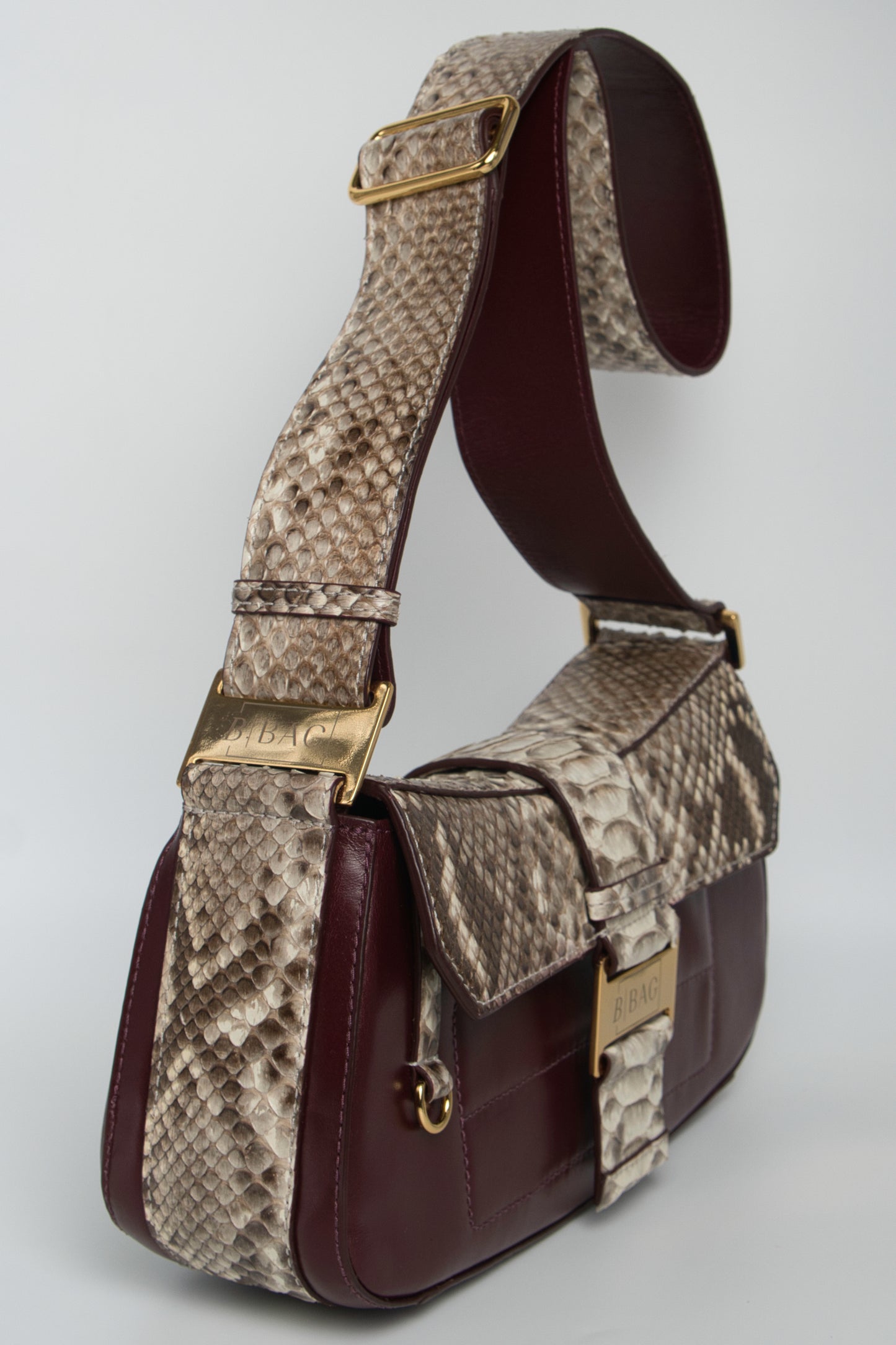 Bolsa Baguete | Couro de Python | Bordo e Python natural