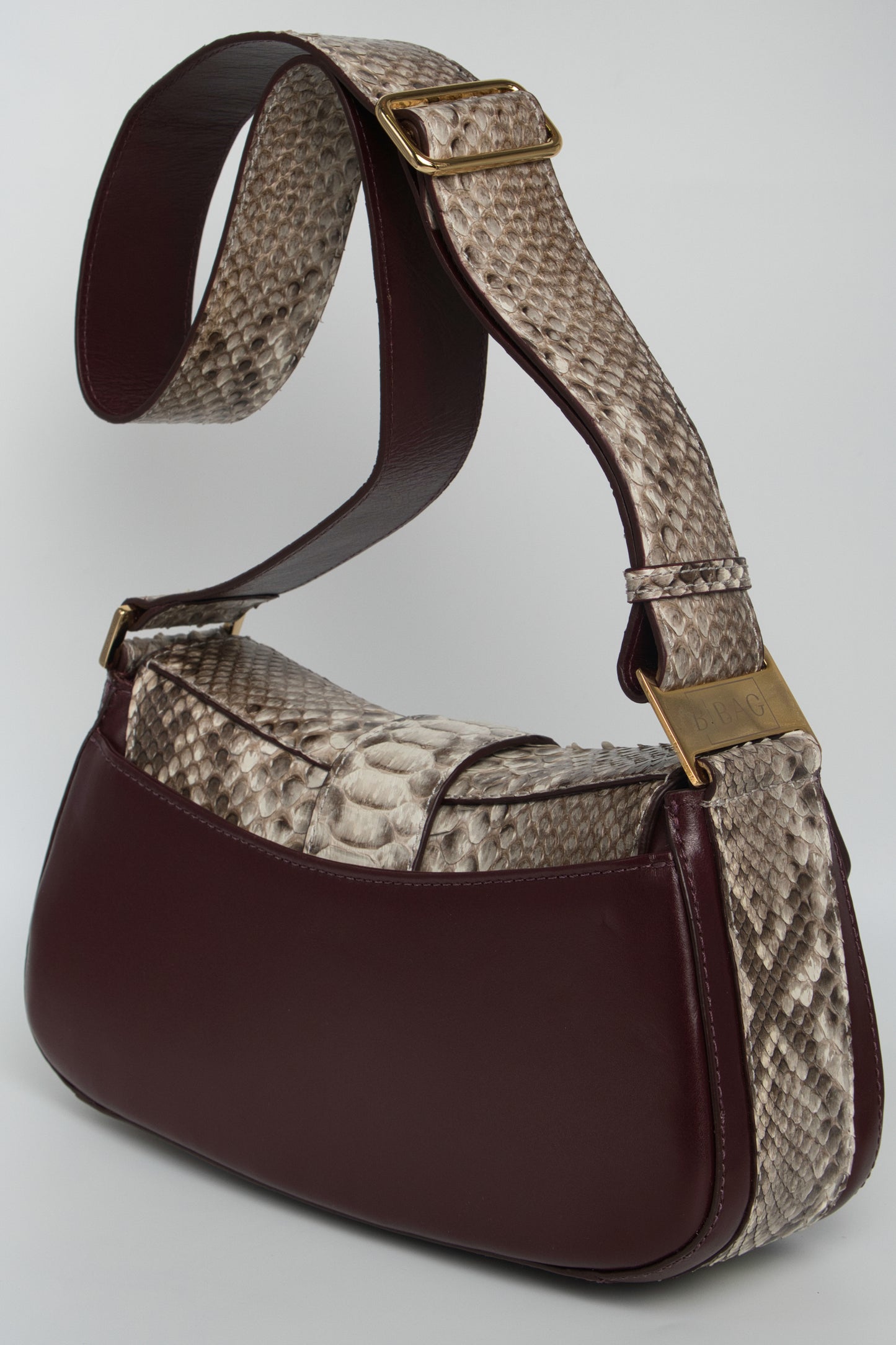 Bolsa Baguete | Couro de Python | Bordo e Python natural