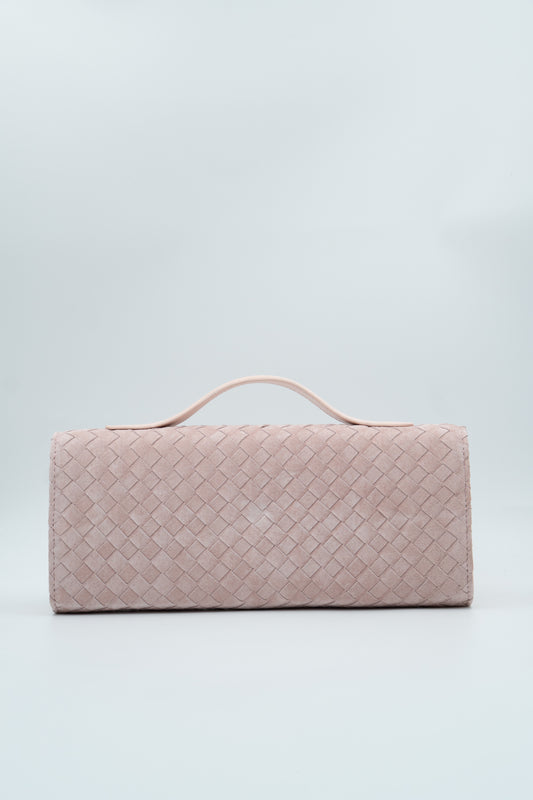 Bolsa Indiara | Couro Camurça Tressê | Rosé | Ferragem Ônix