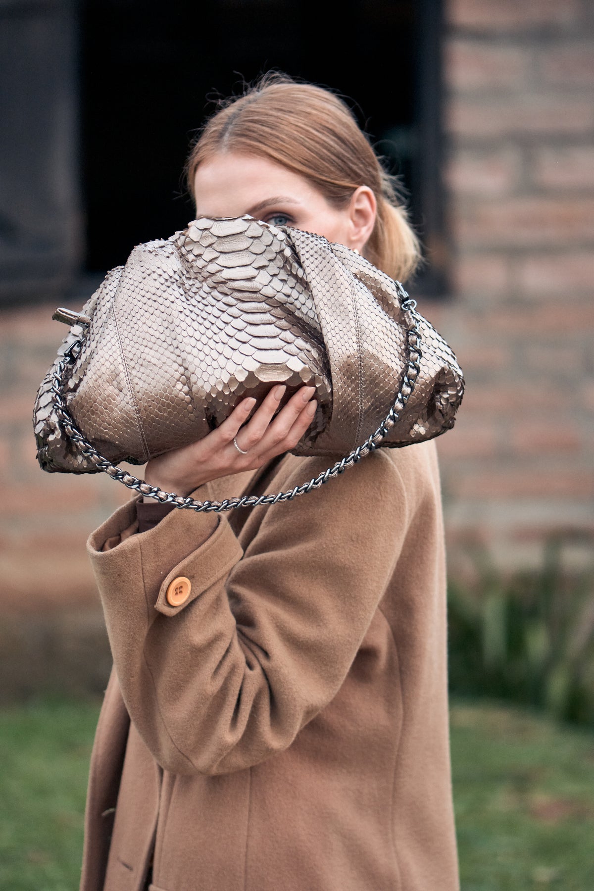Bolsa Tanara | Couro de Python | Bronze