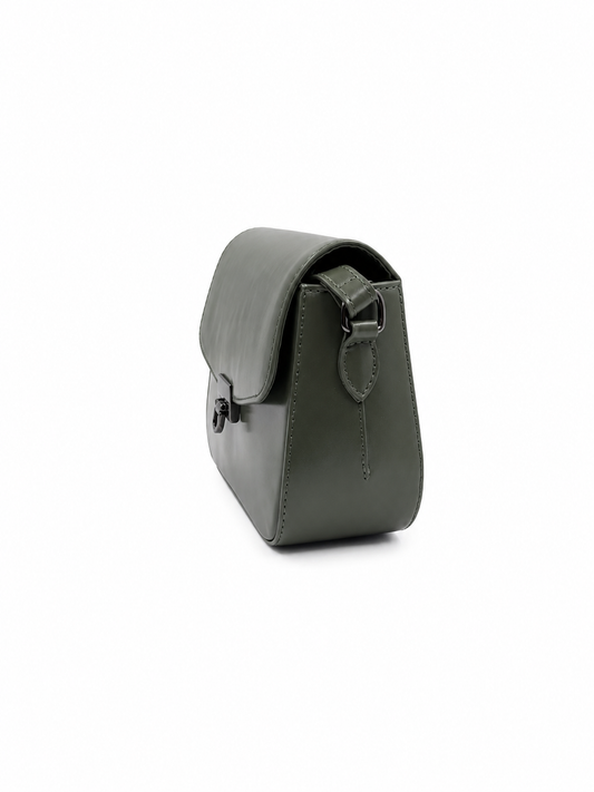 Bolsa Lia | Couro Box | Verde Militar | Ferragem Ônix