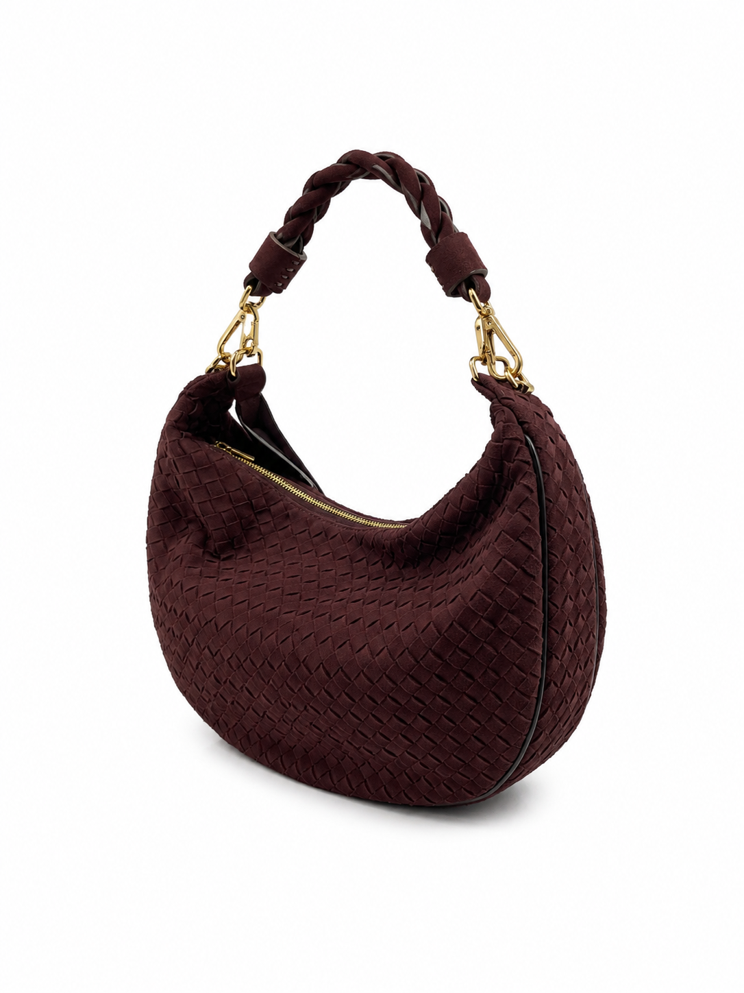 Bolsa Marcela M | Couro Chamoise | Marrom | Ferragem Dourada