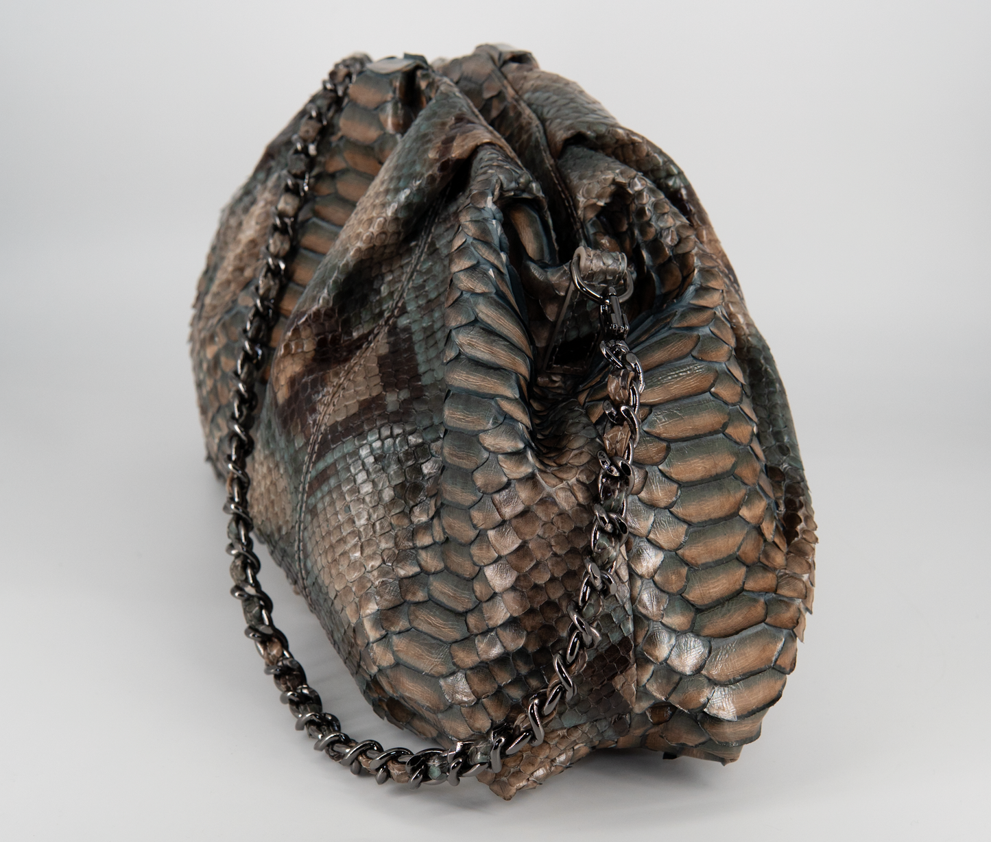 Bolsa Tanara | Couro de Python Artesanal | Marrom e Verde
