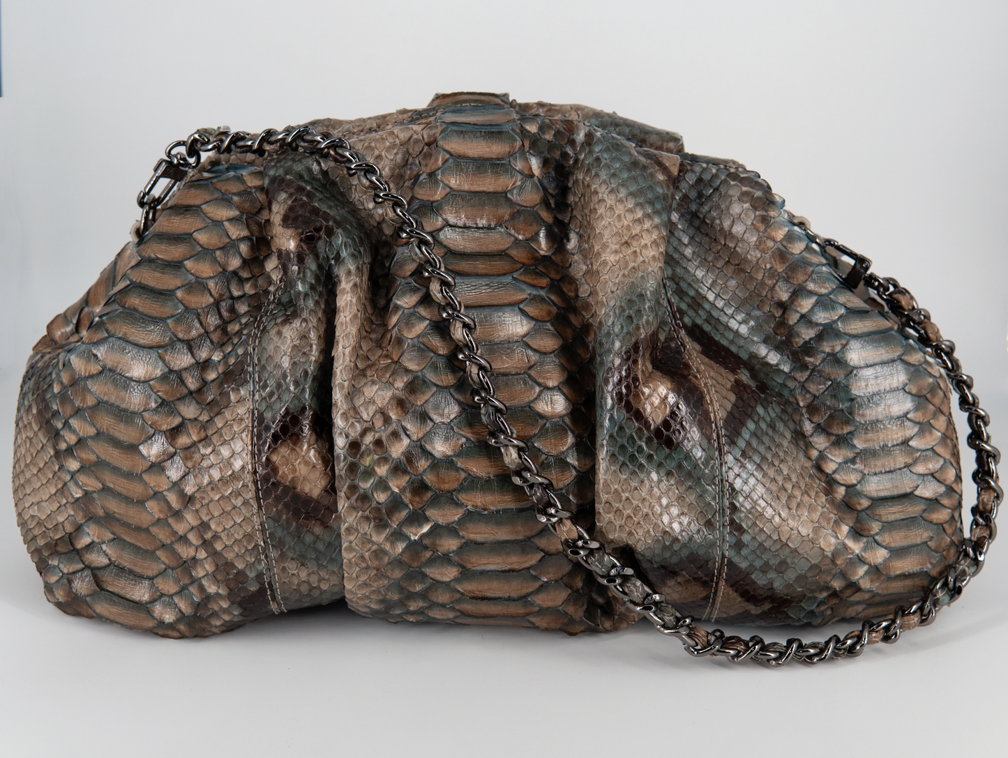 Bolsa Tanara | Couro de Python Artesanal | Marrom e Verde