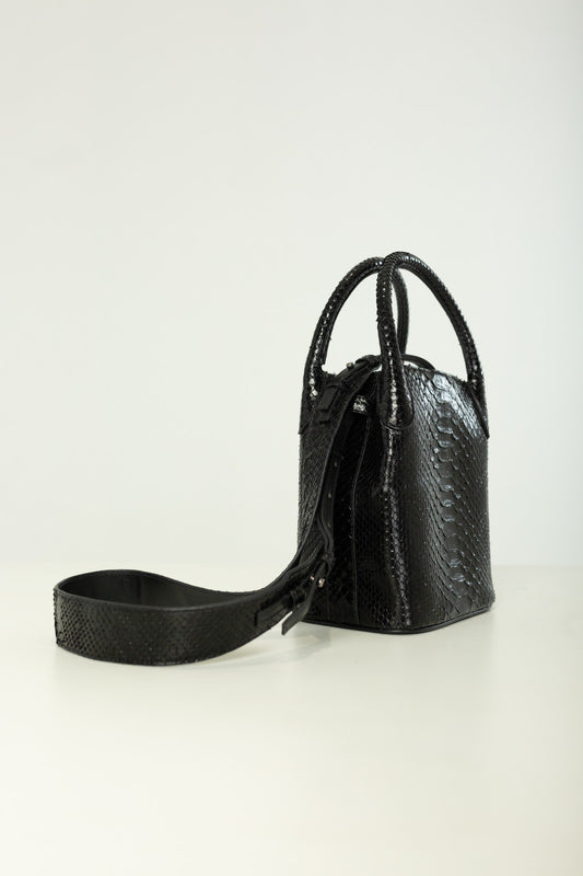Bolsa Teca | Couro de Python | Preta