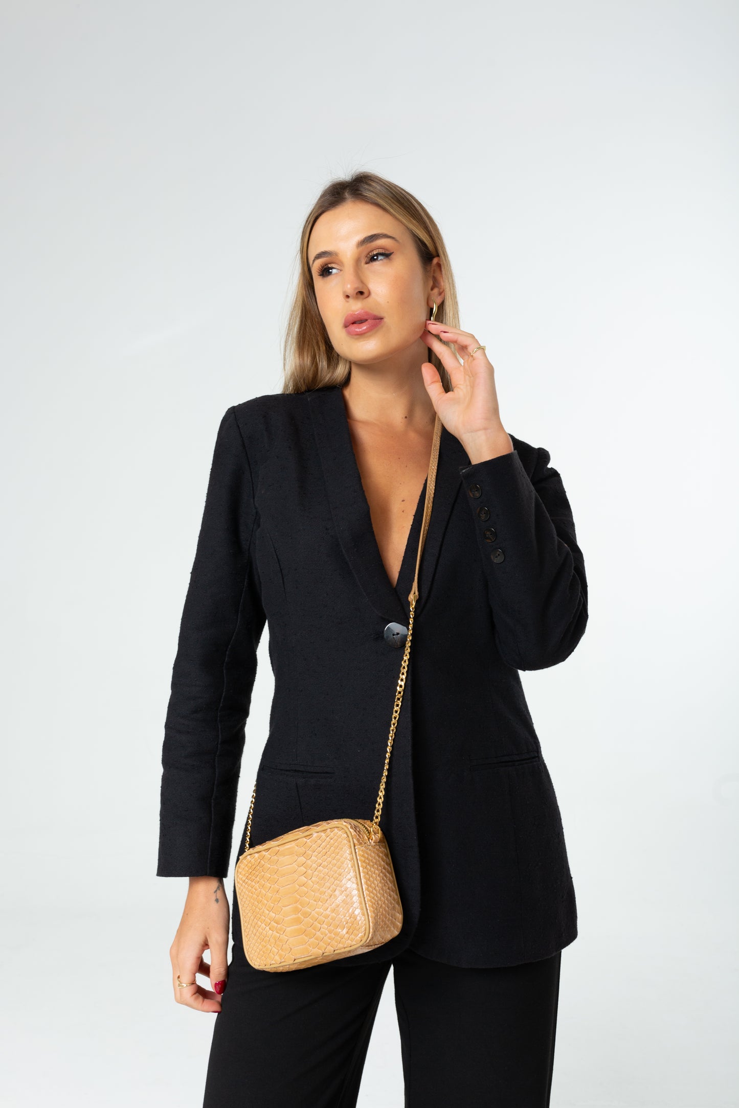 Bolsa Alice P | Couro de Python | Nude