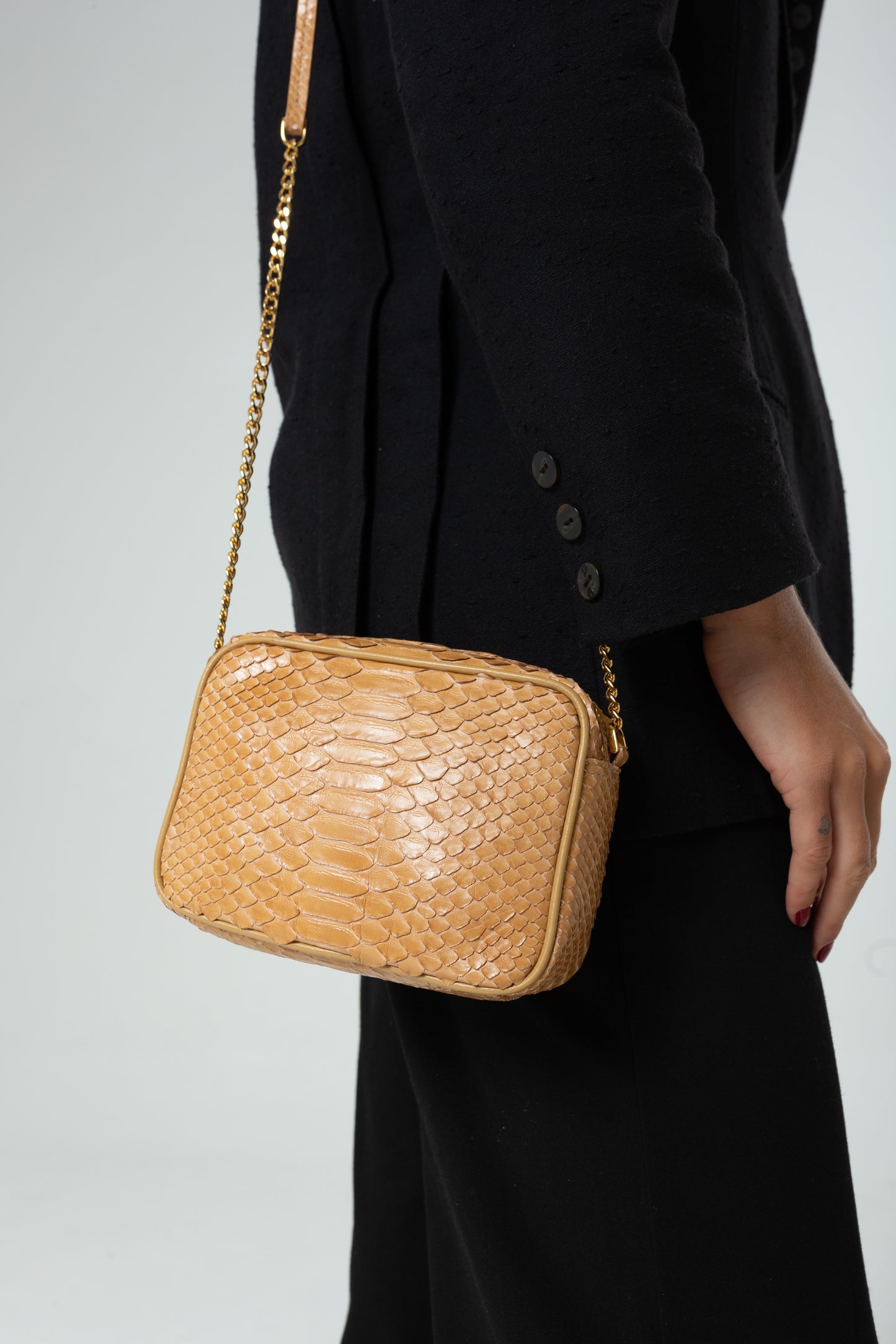 Bolsa Alice P | Couro de Python | Nude