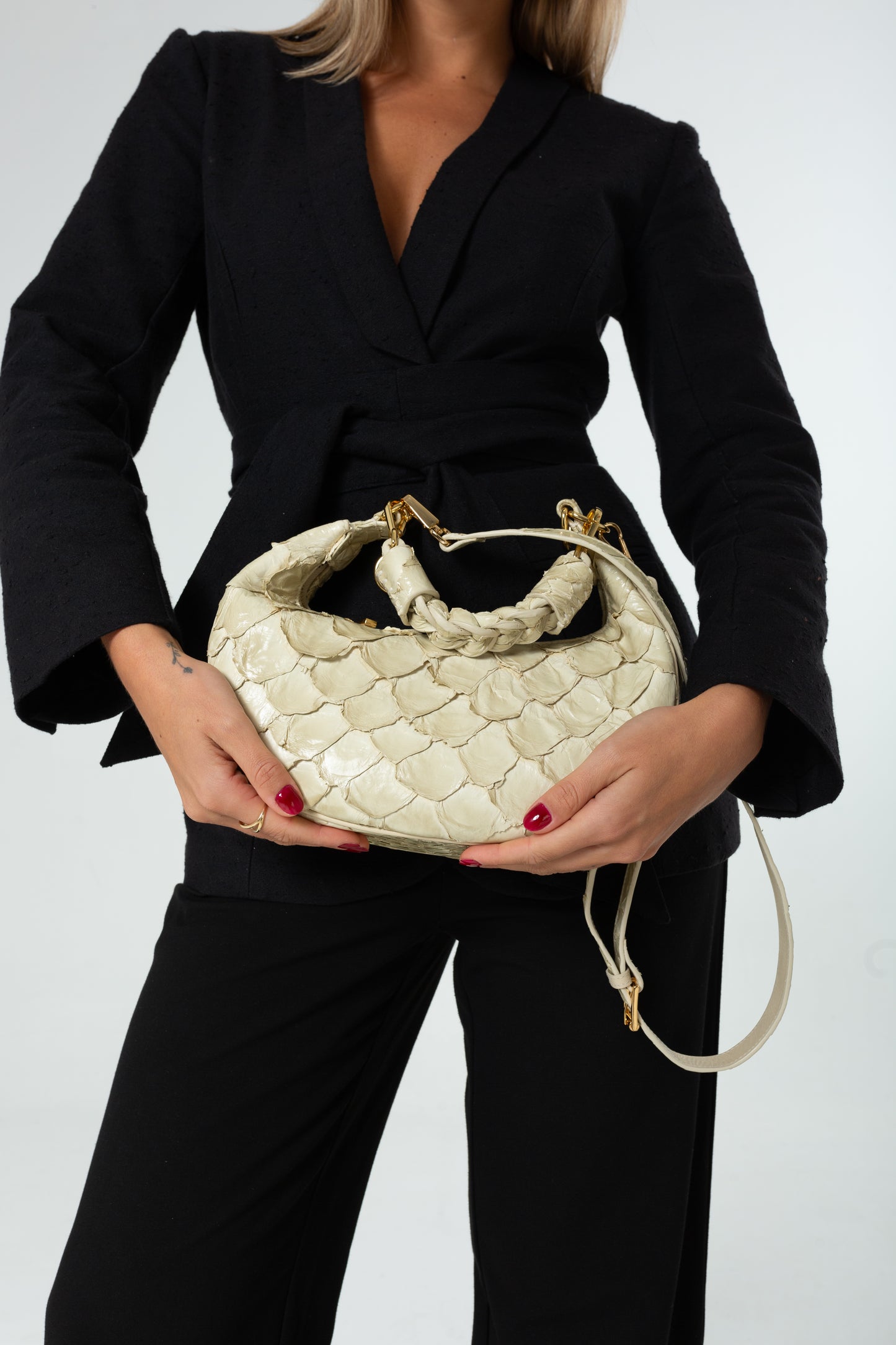 Bolsa Marcela P | Couro de Pirarucu | Off White