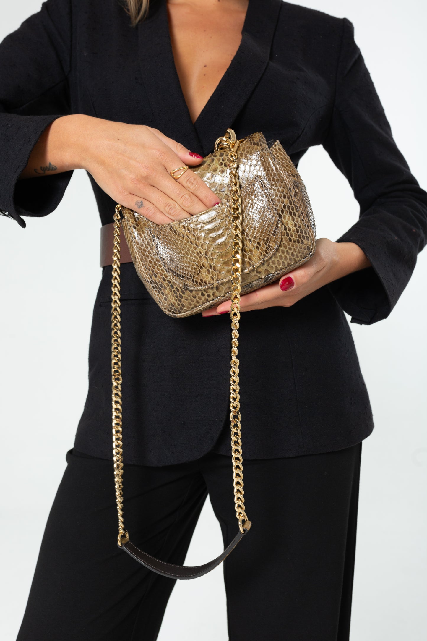 Bolsa Paty | Python Artesanal | Bege