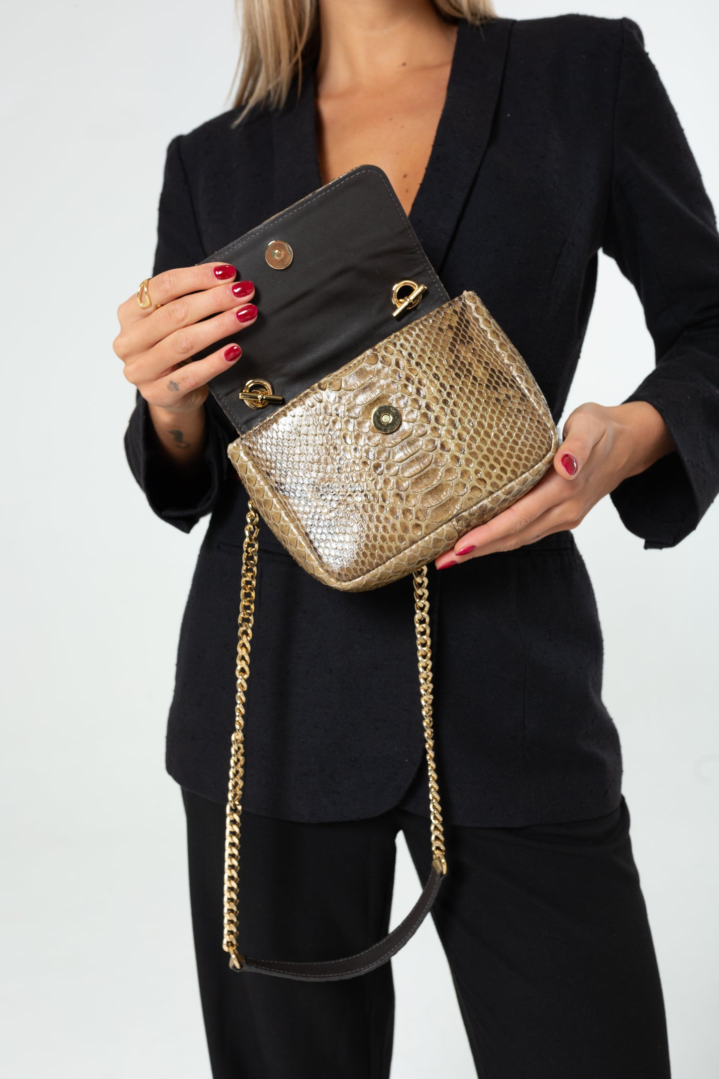 Bolsa Paty | Python Artesanal | Bege