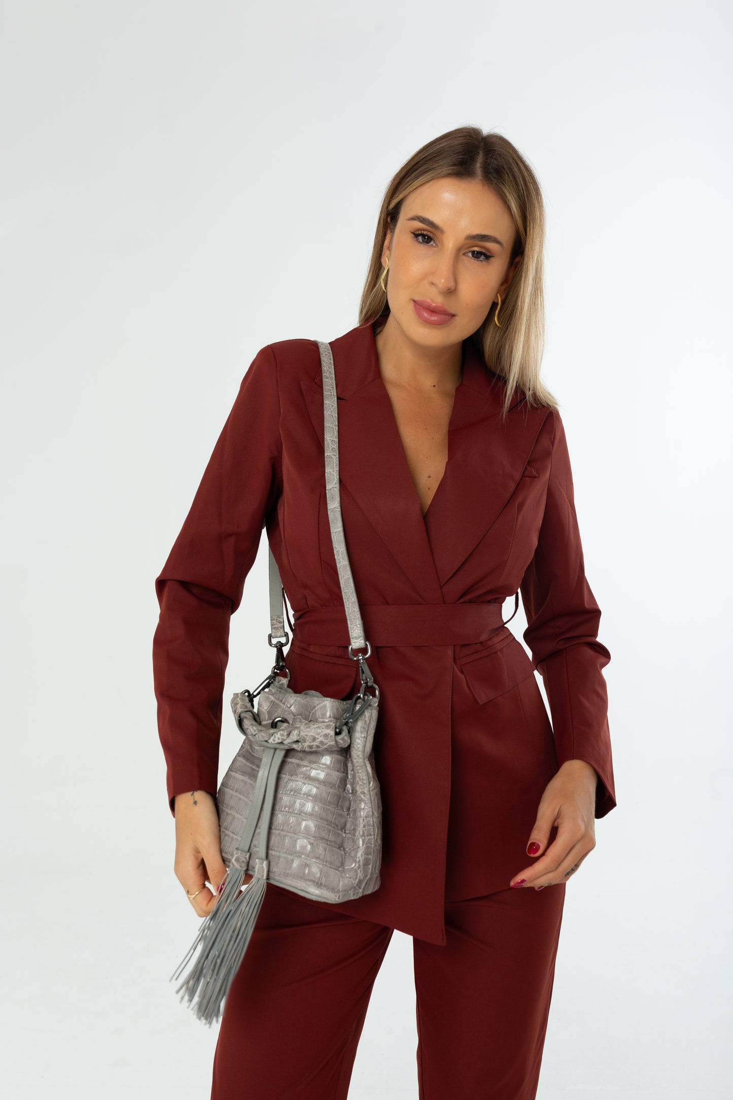 Bolsa Clarissa | Couro de Jacaré | Cinza