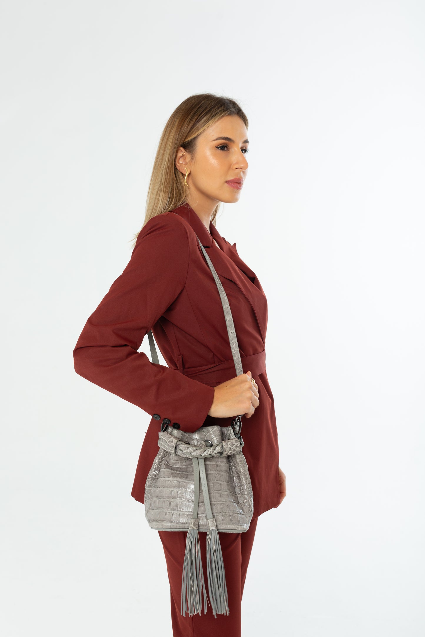 Bolsa Clarissa | Couro de Jacaré | Cinza