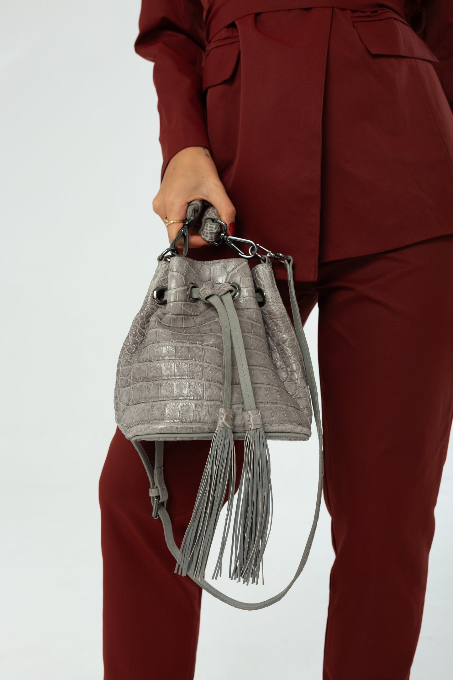 Bolsa Clarissa | Couro de Jacaré | Cinza