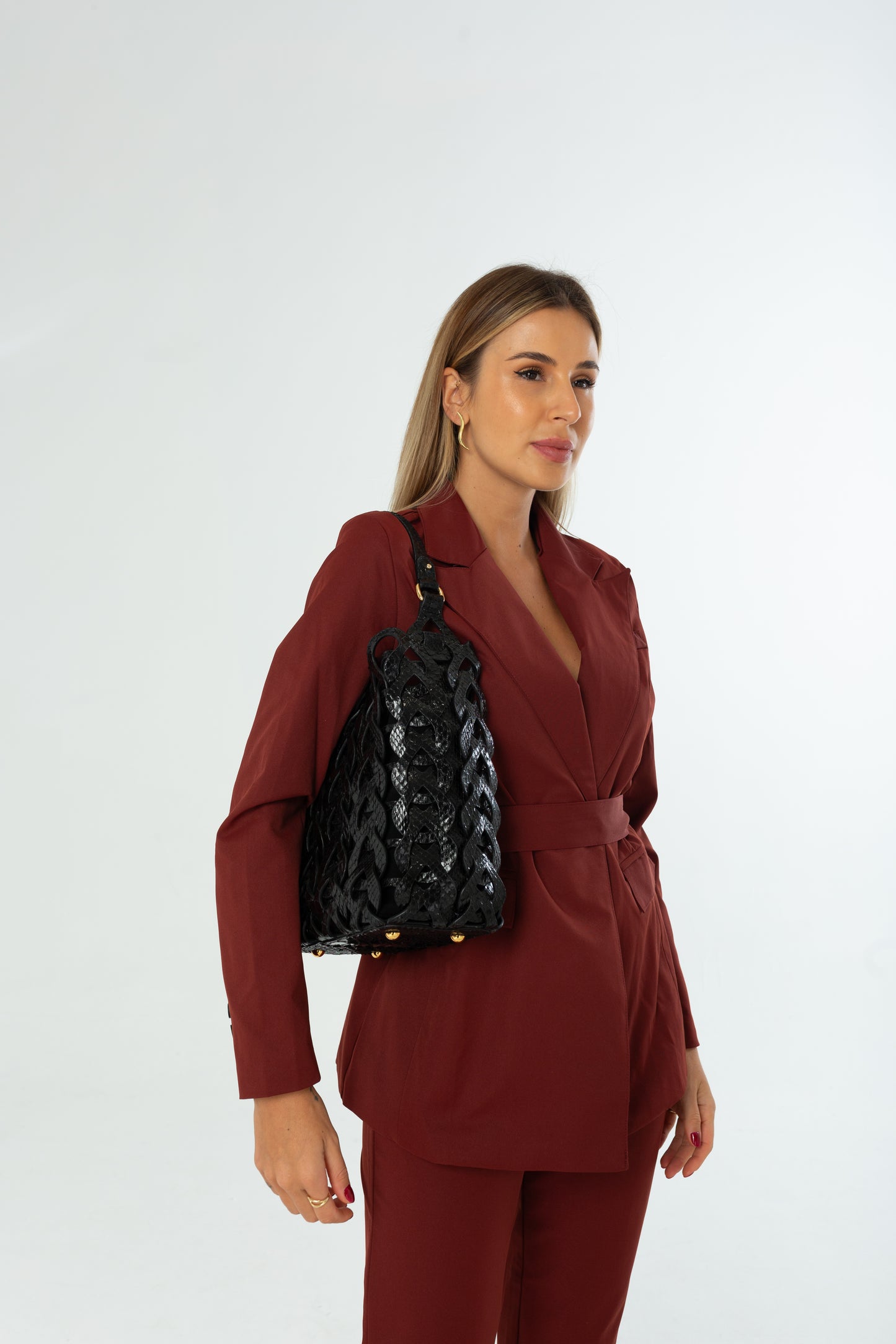 Bolsa Beatriz | Couro de Python | Preta