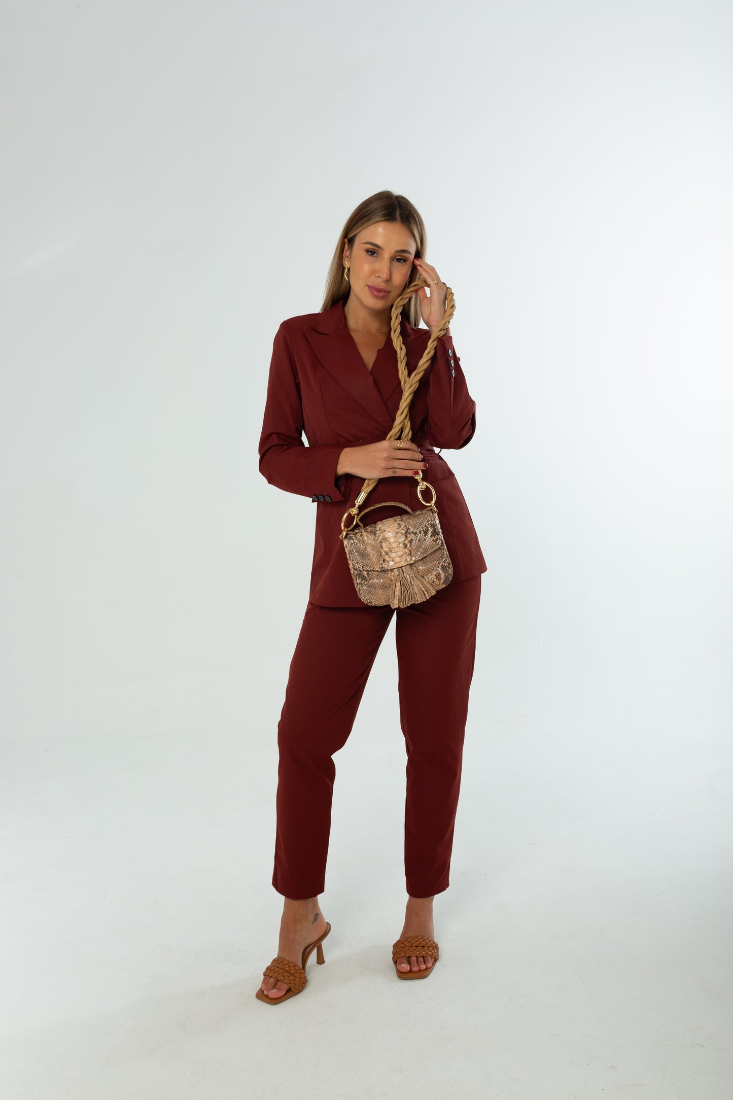 Bolsa Cissa | Couro de Python Artesanal | Bege