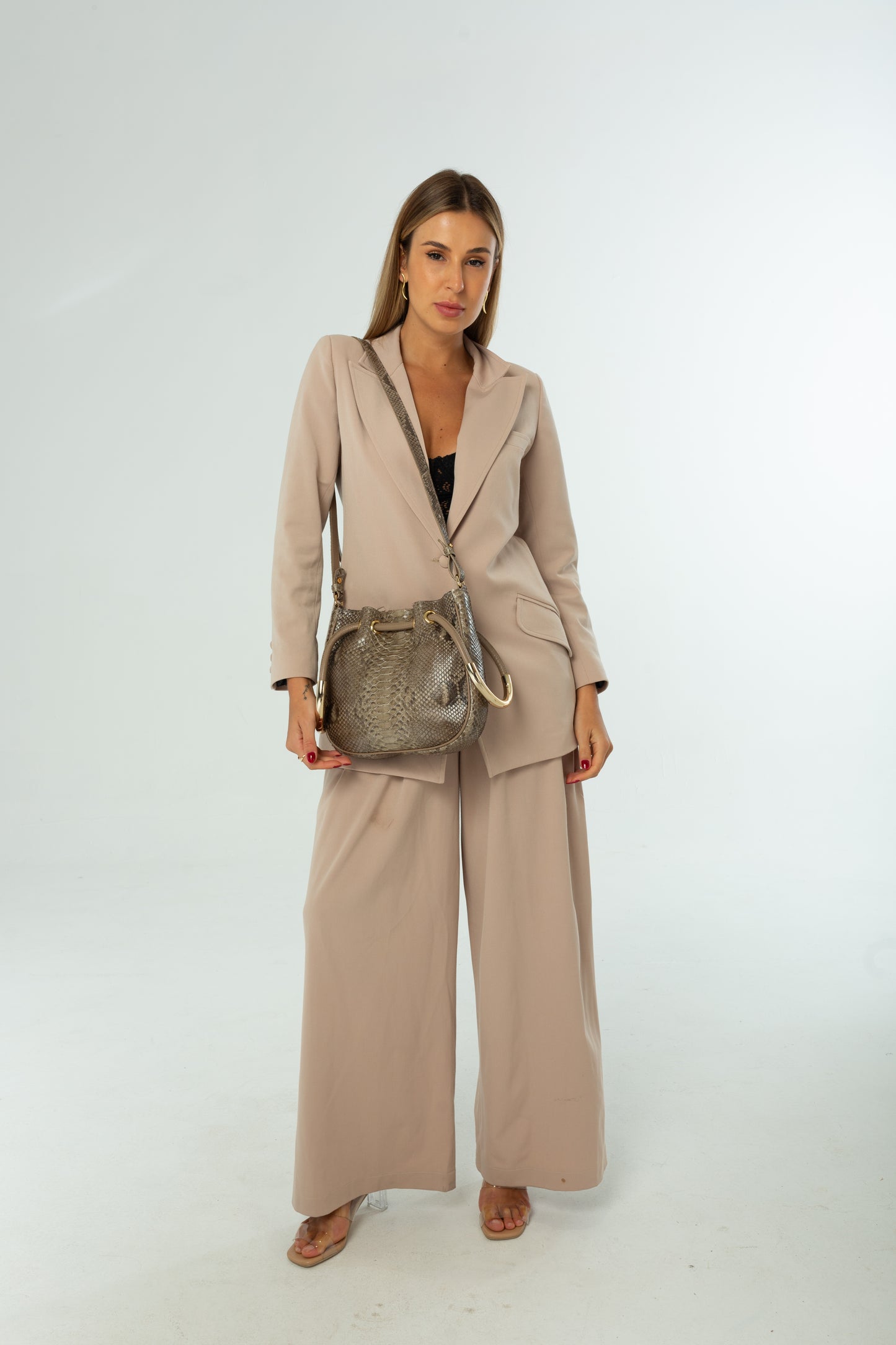 Bolsa Sandra | Couro de Python Artesanal | Bege