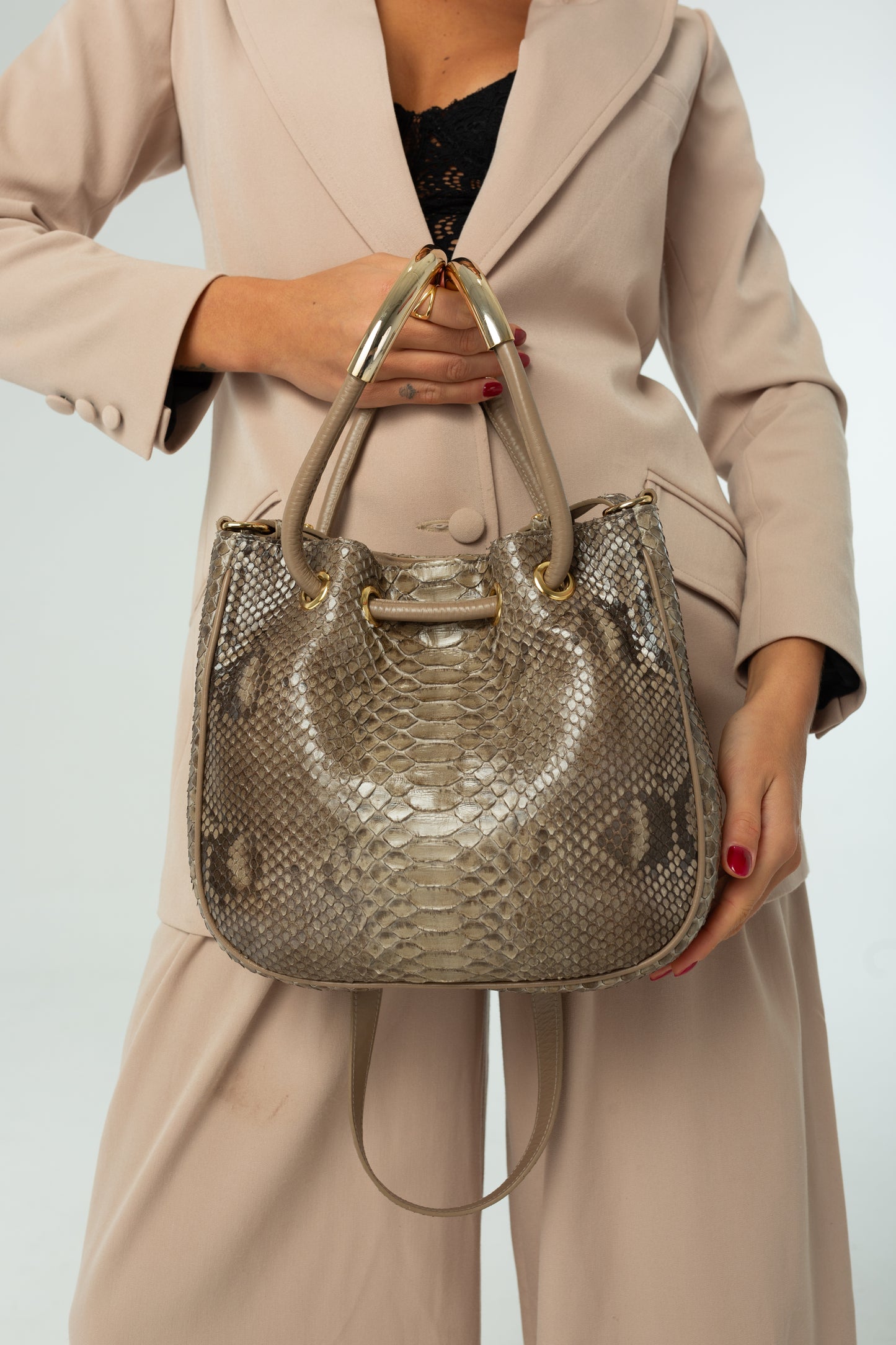 Bolsa Sandra | Couro de Python Artesanal | Bordô