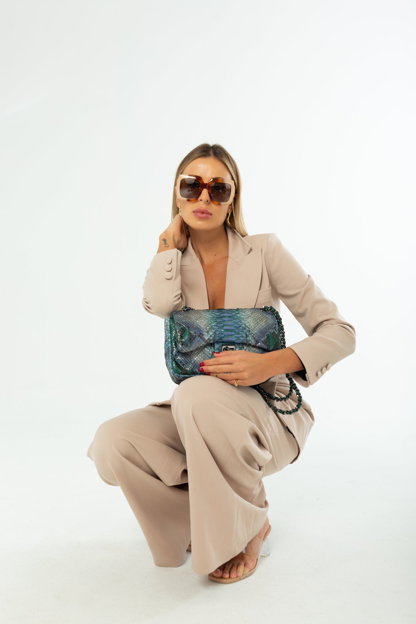 Bolsa Gabi M | Couro de Python Artesanal | Verde