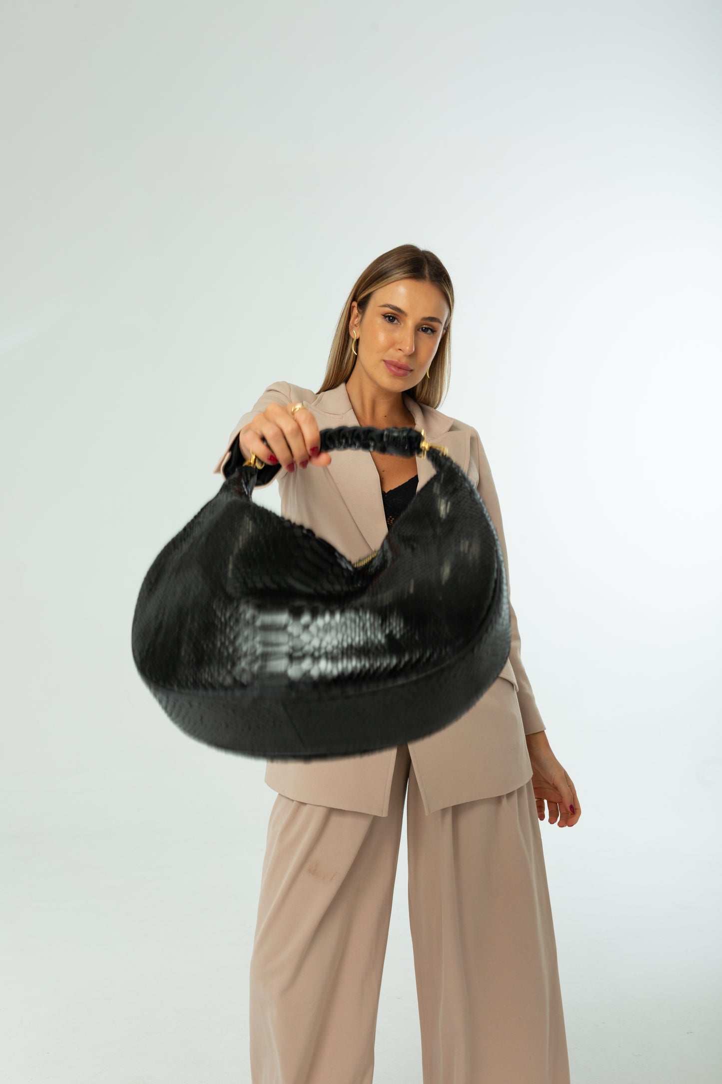 Bolsa Marcela M | Couro de Python | Preta