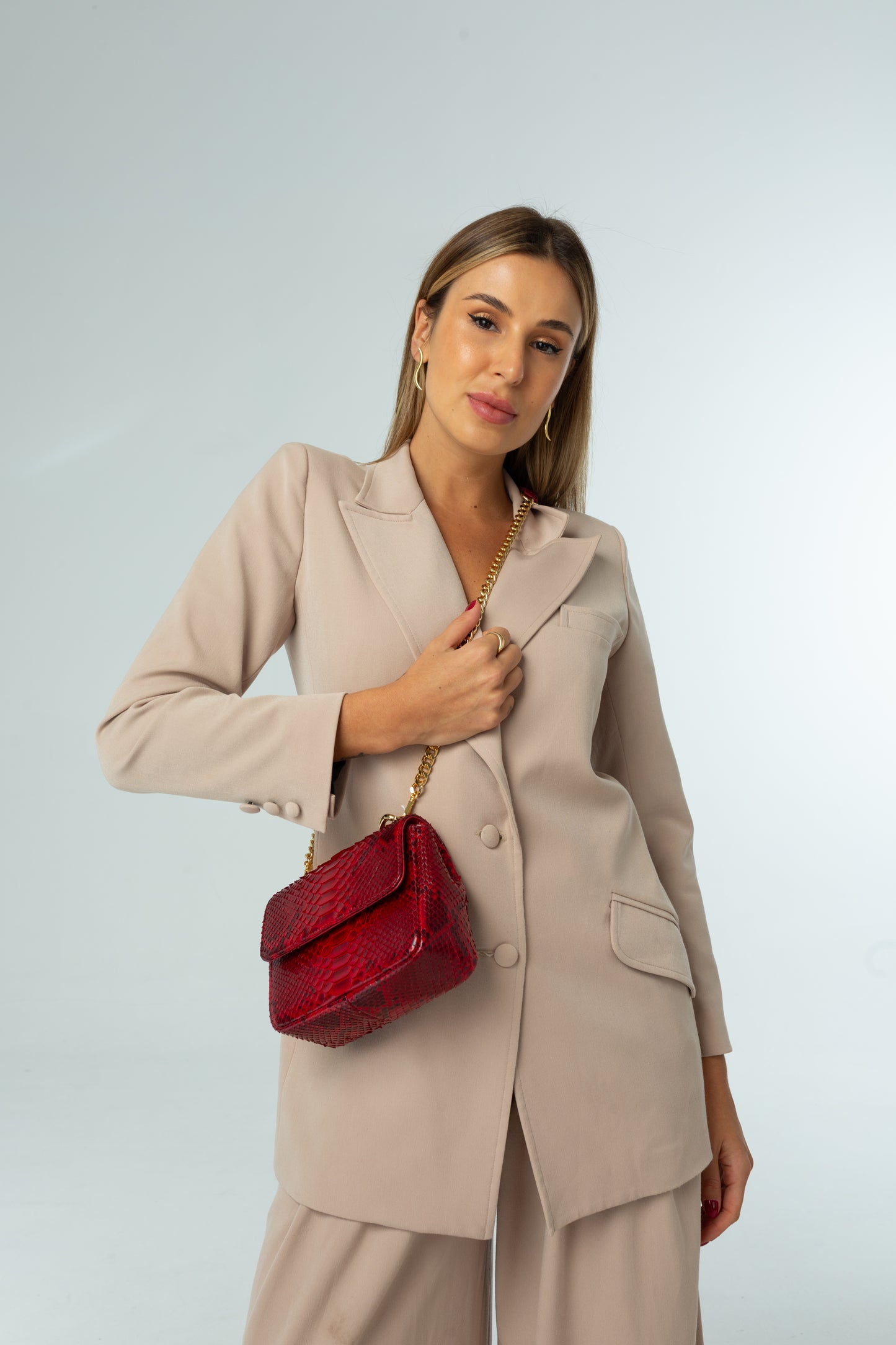 Bolsa Paty | Couro de Python | Vermelha