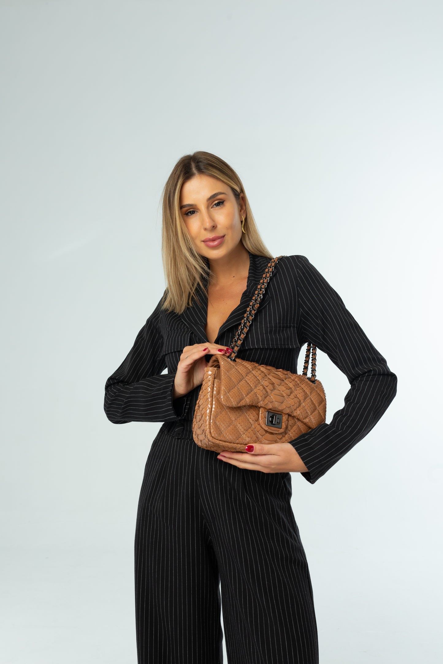 Bolsa Gabi M | Couro de Python | Caramelo