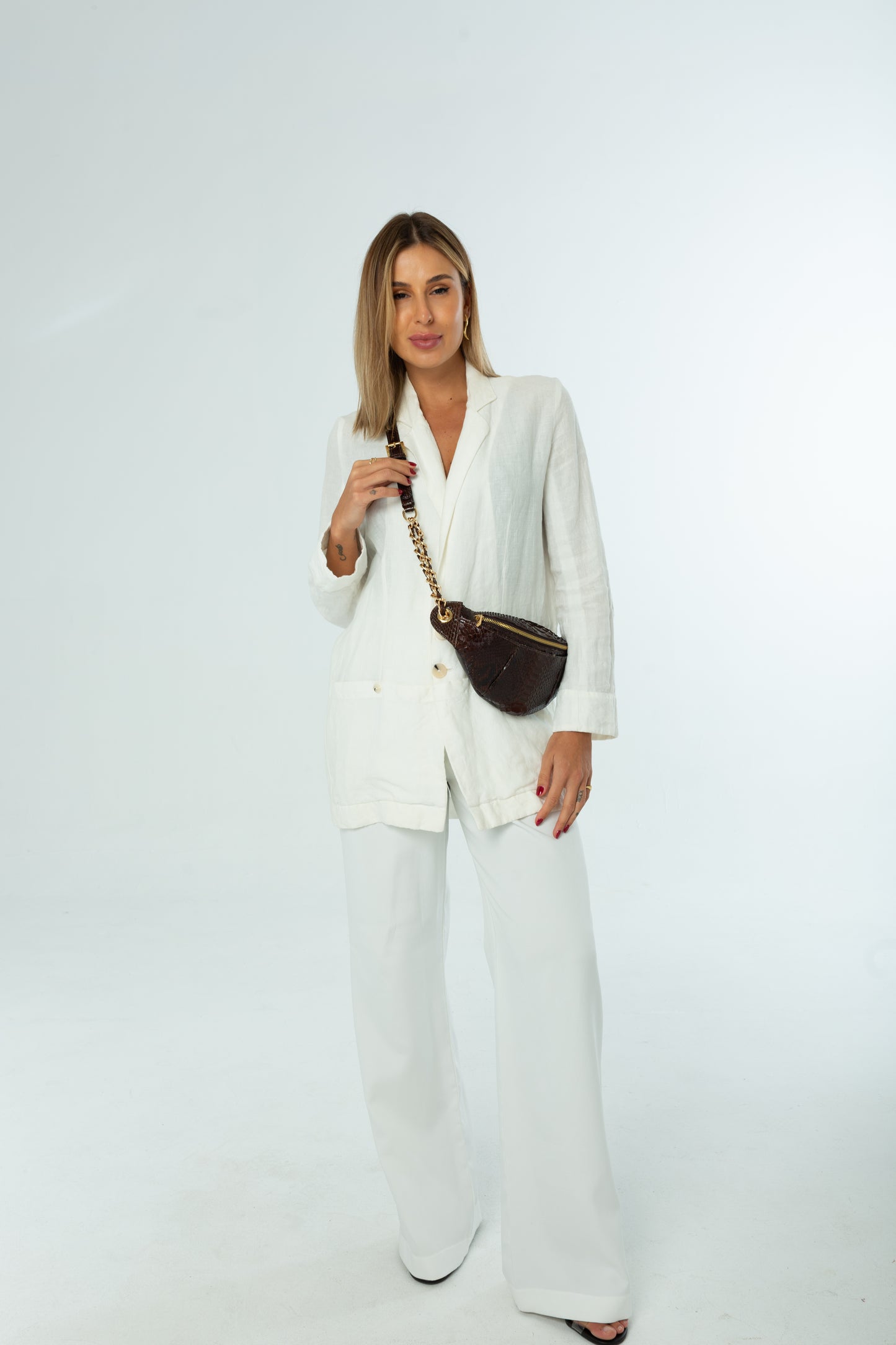 Pochete Lu | Couro de Python | Marrom | Ferragem Dourada