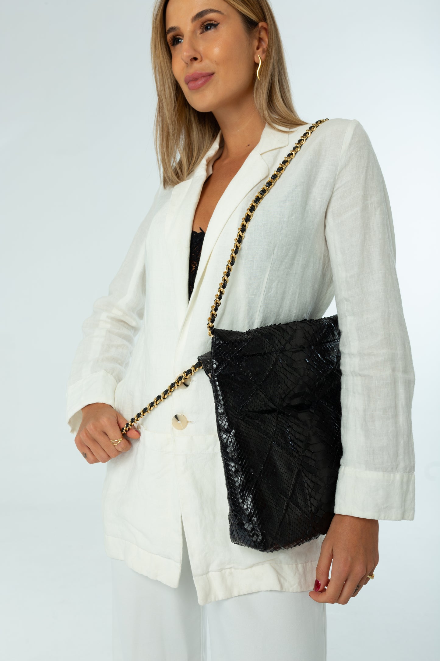 Bolsa Paula | Couro de Python | Preta