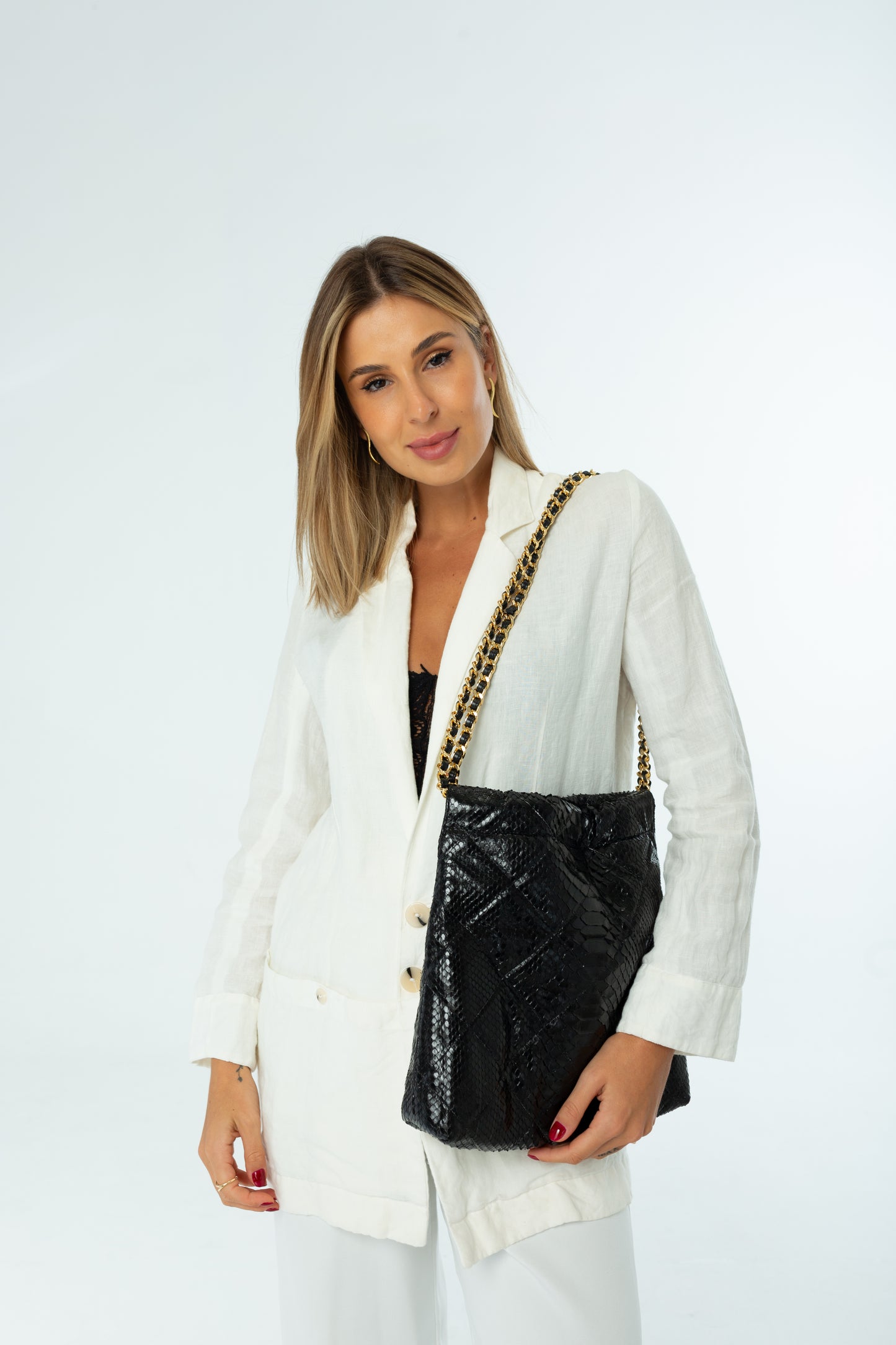 Bolsa Paula | Couro de Python | Marrom