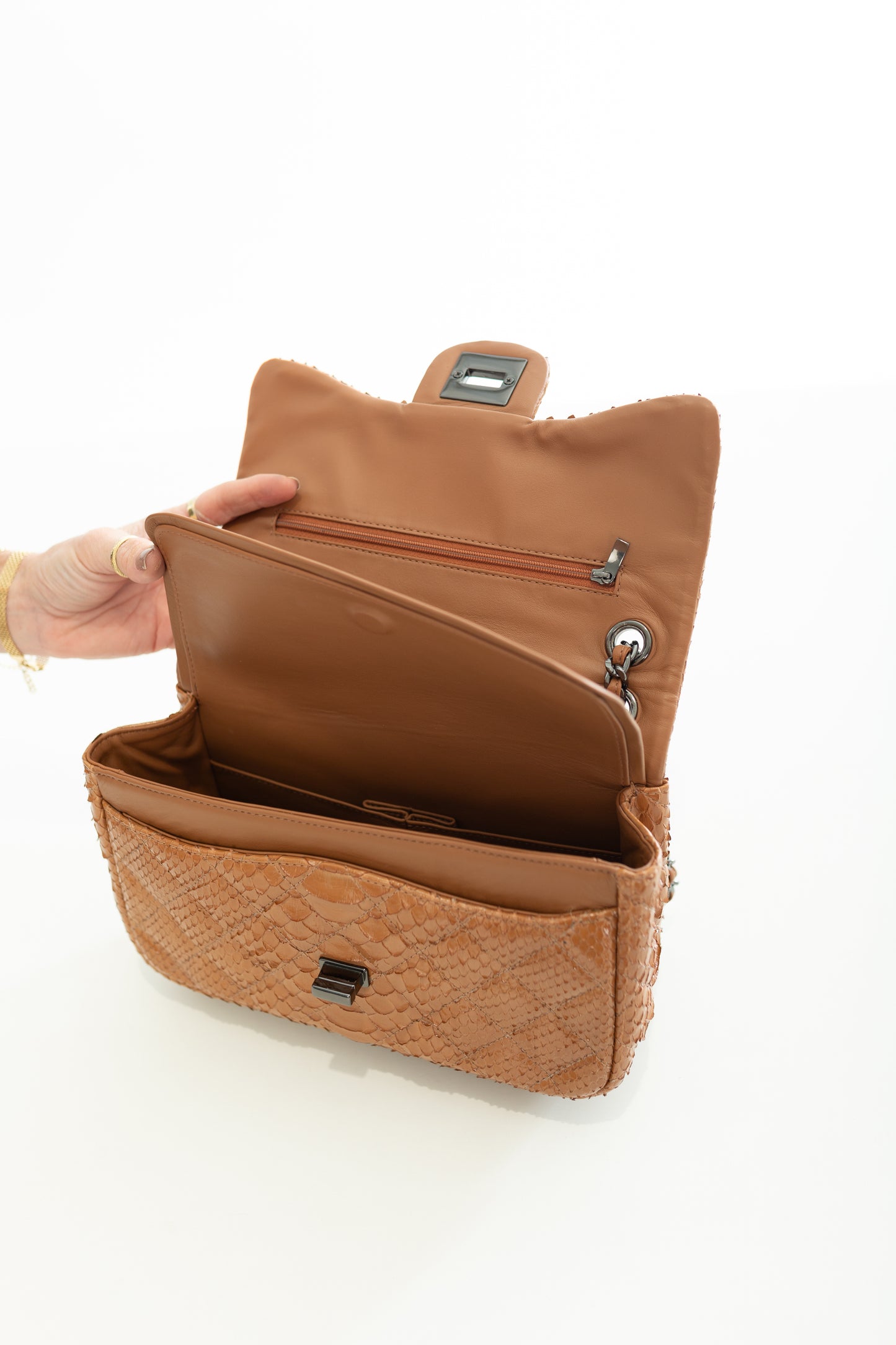 Bolsa Gabi M | Couro de Python | Caramelo