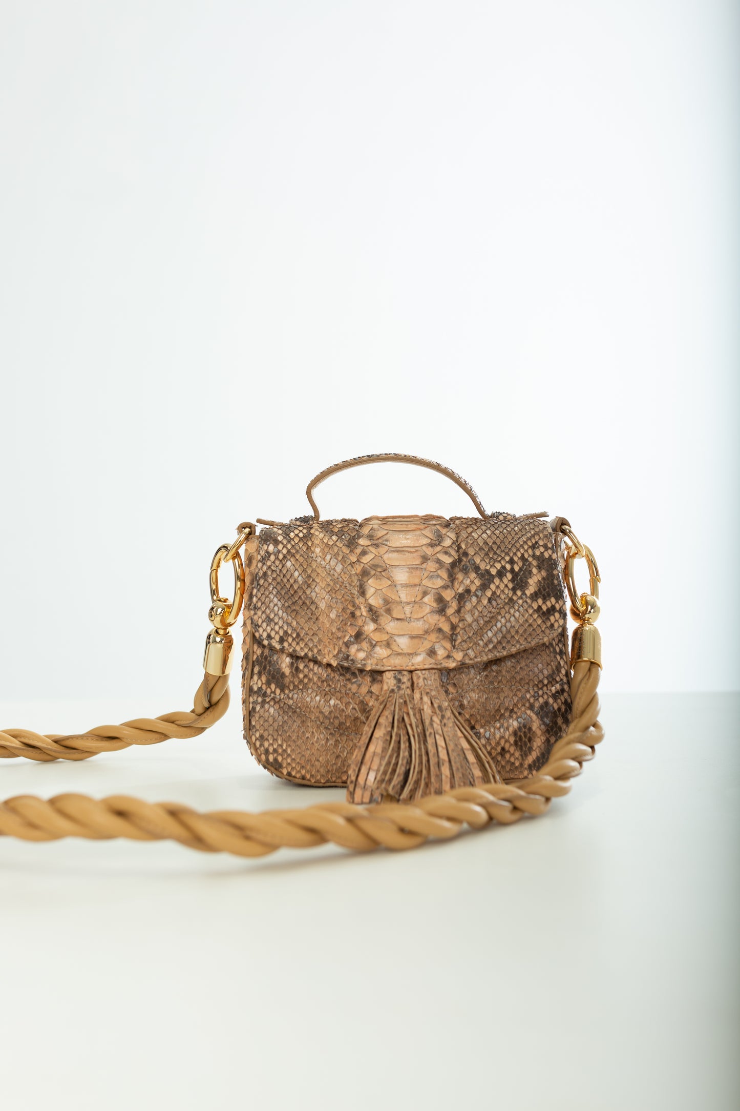 Bolsa Cissa | Couro de Python Artesanal | Bege