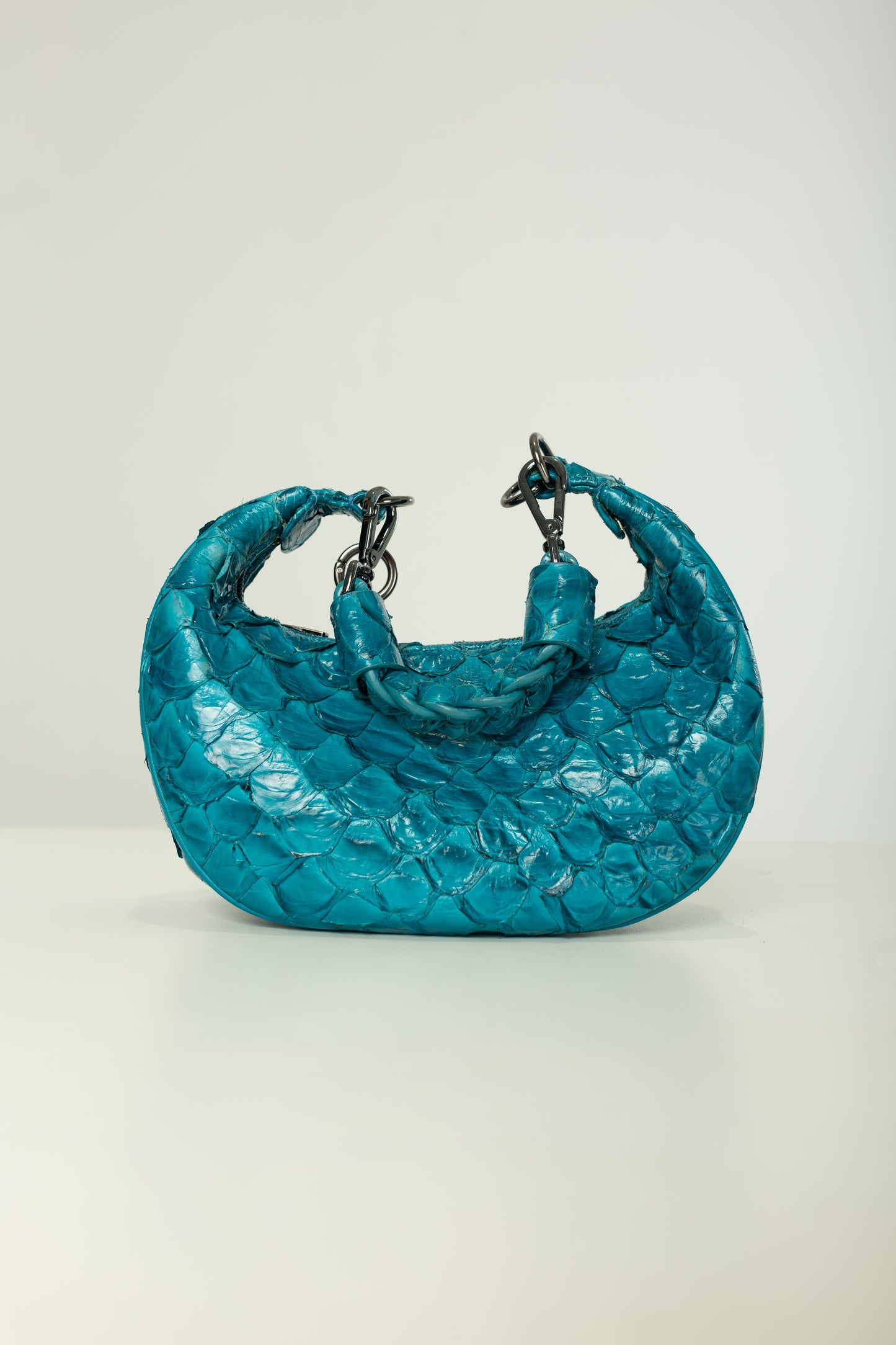 Bolsa Marcela P | Couro de Pirarucu | Azul Turquesa