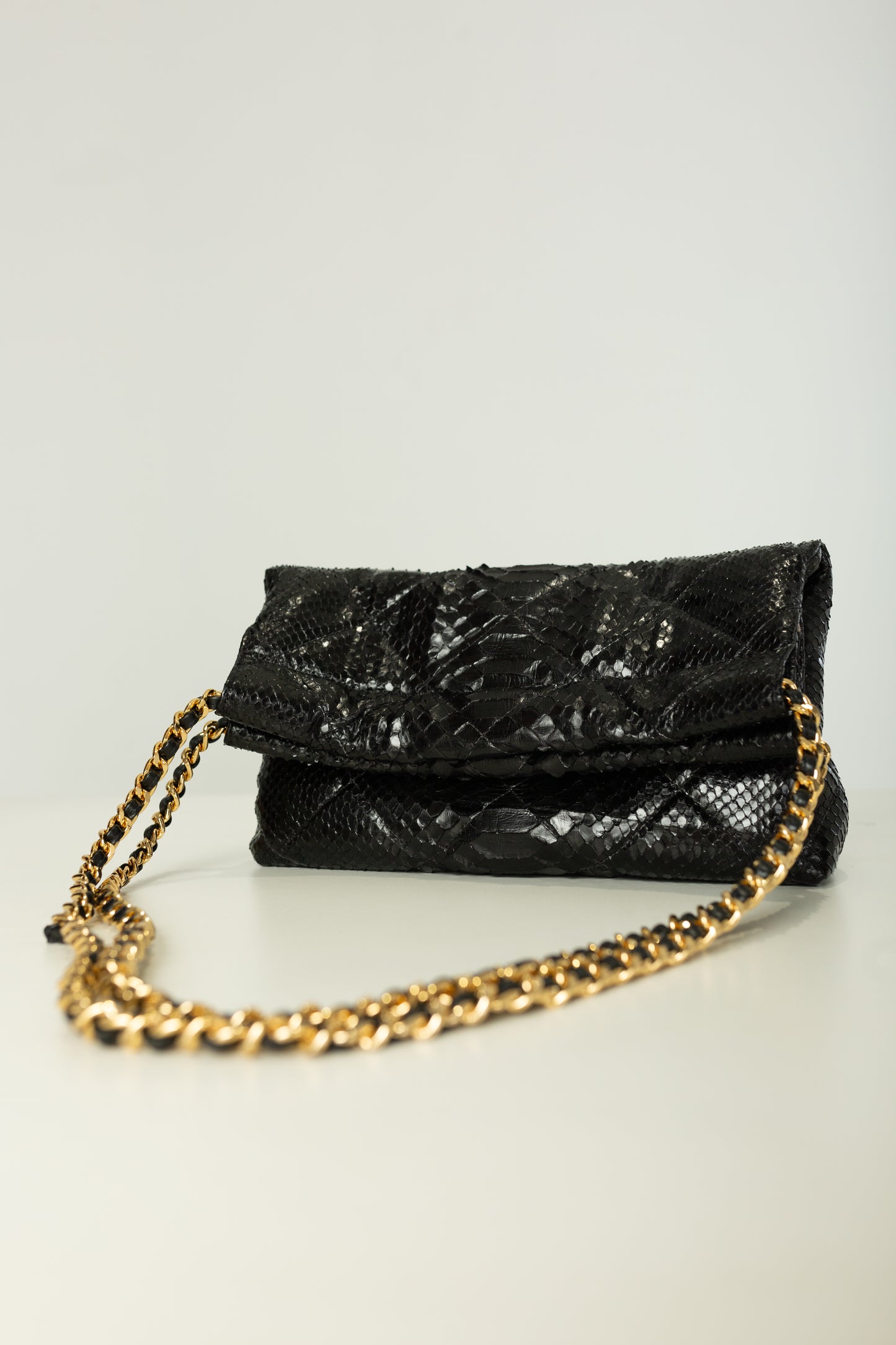 Bolsa Paula | Couro de Python | Preta
