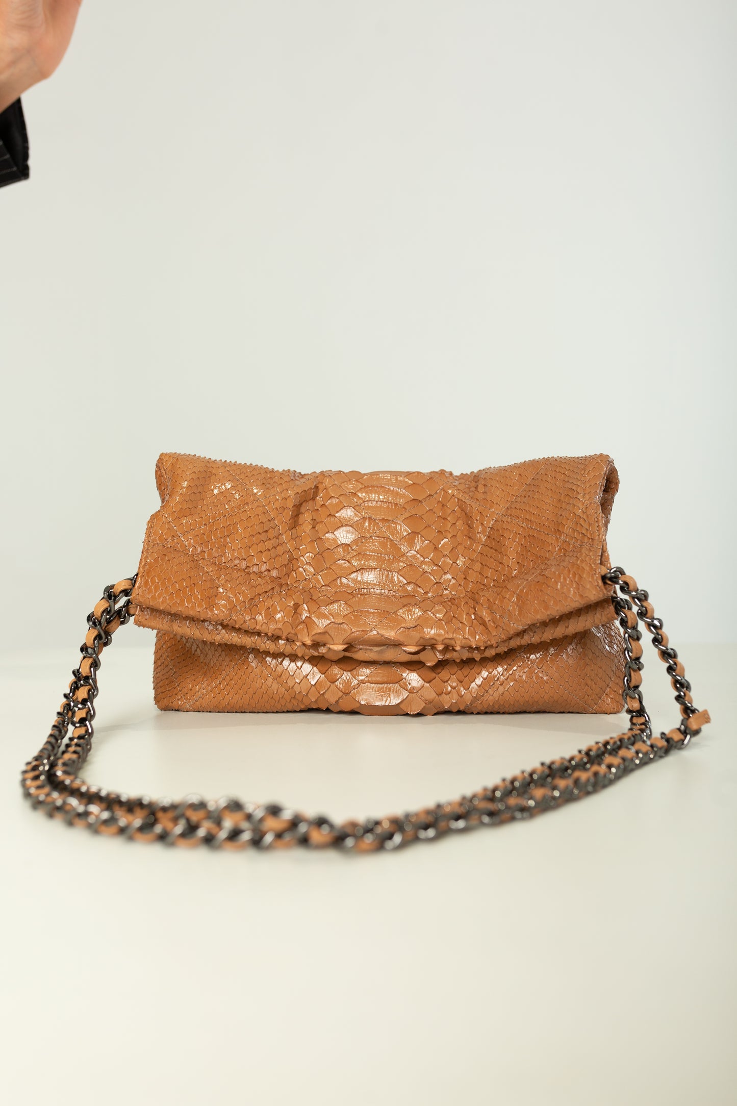 Bolsa Paula | Couro de Python | Caramelo