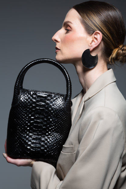 Bolsa Teca | Couro de Python | Preta