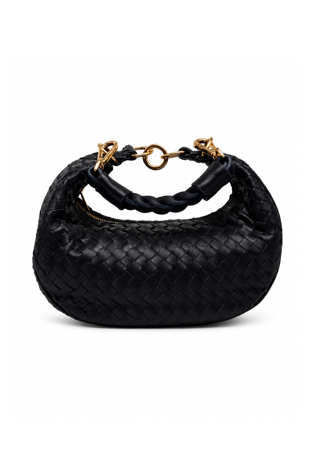 Bolsa Marcela P | Couro Pelica Tressê | Preta| Ferragem Dourada