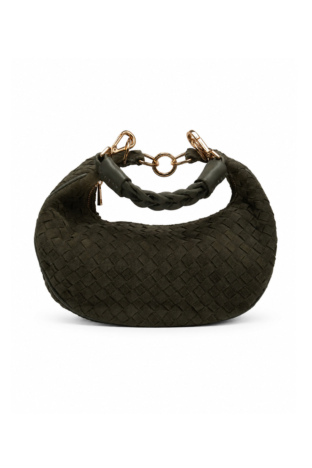 Bolsa Marcela P | Couro Chamois Tressê | Verde | Ferragem Dourada