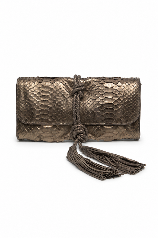 Clutch Flávia | Couro de Python | Bronze