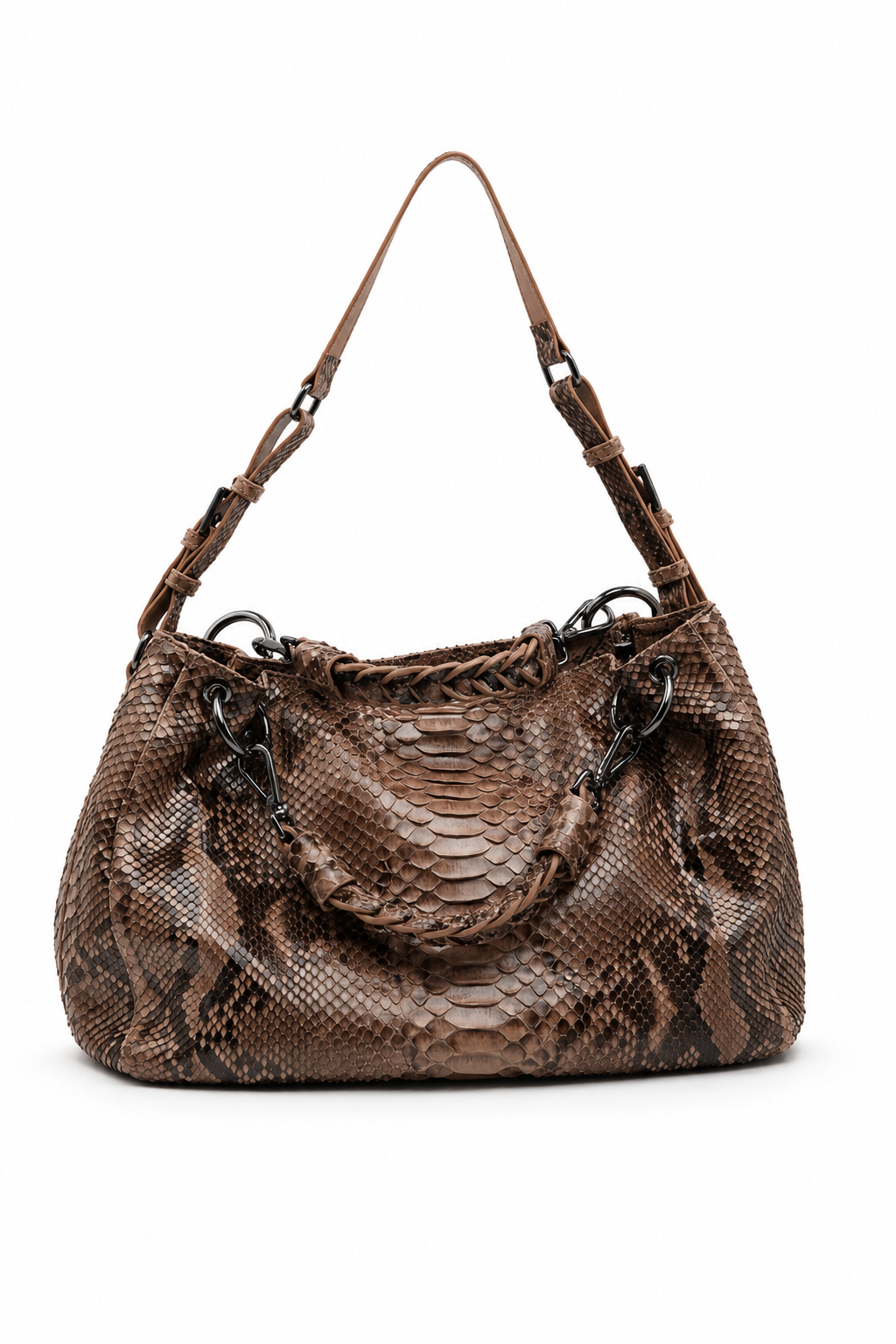 Bolsa Livian | Couro Python Artesanal | Marrom